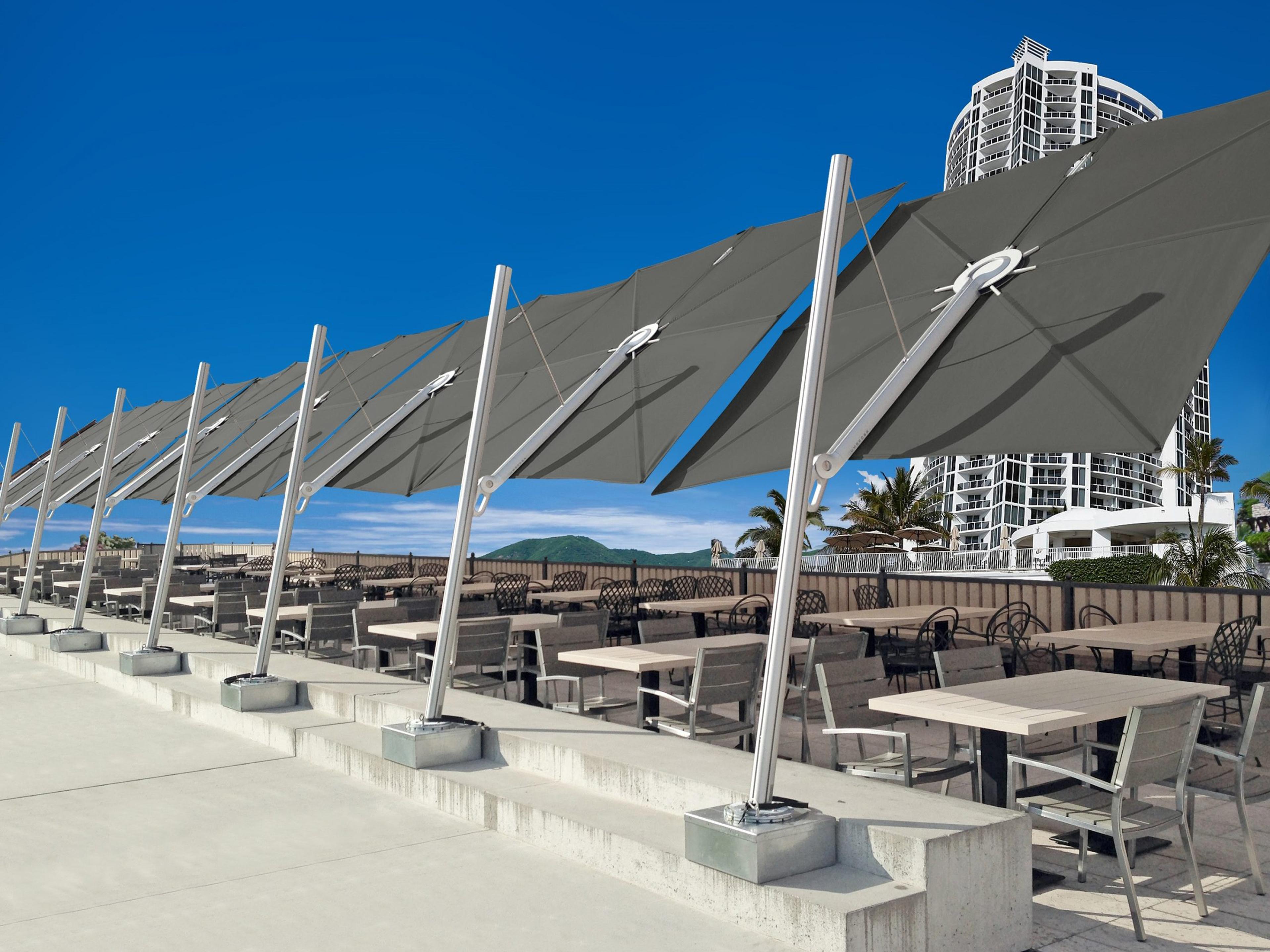 Fiberbuilt Outdoor Patio Umbrellas Euro Edge Aluminum Platinum 10 Foot Square Push Button Outdoor Patio Umbrella