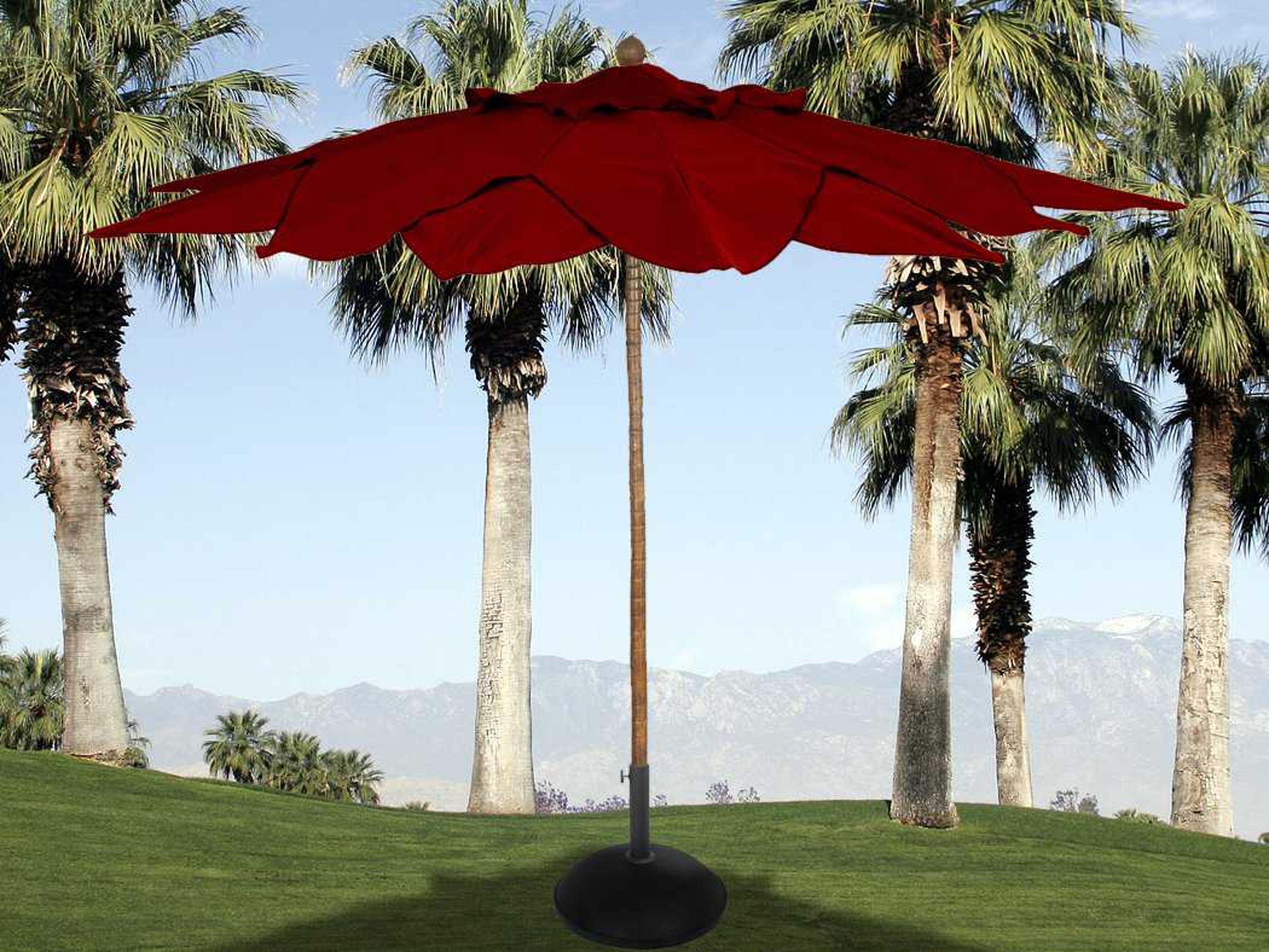 Fiberbuilt Palm Fiber Teak 11 Foot Leaf Pulley Wood Outdoor Umbrella