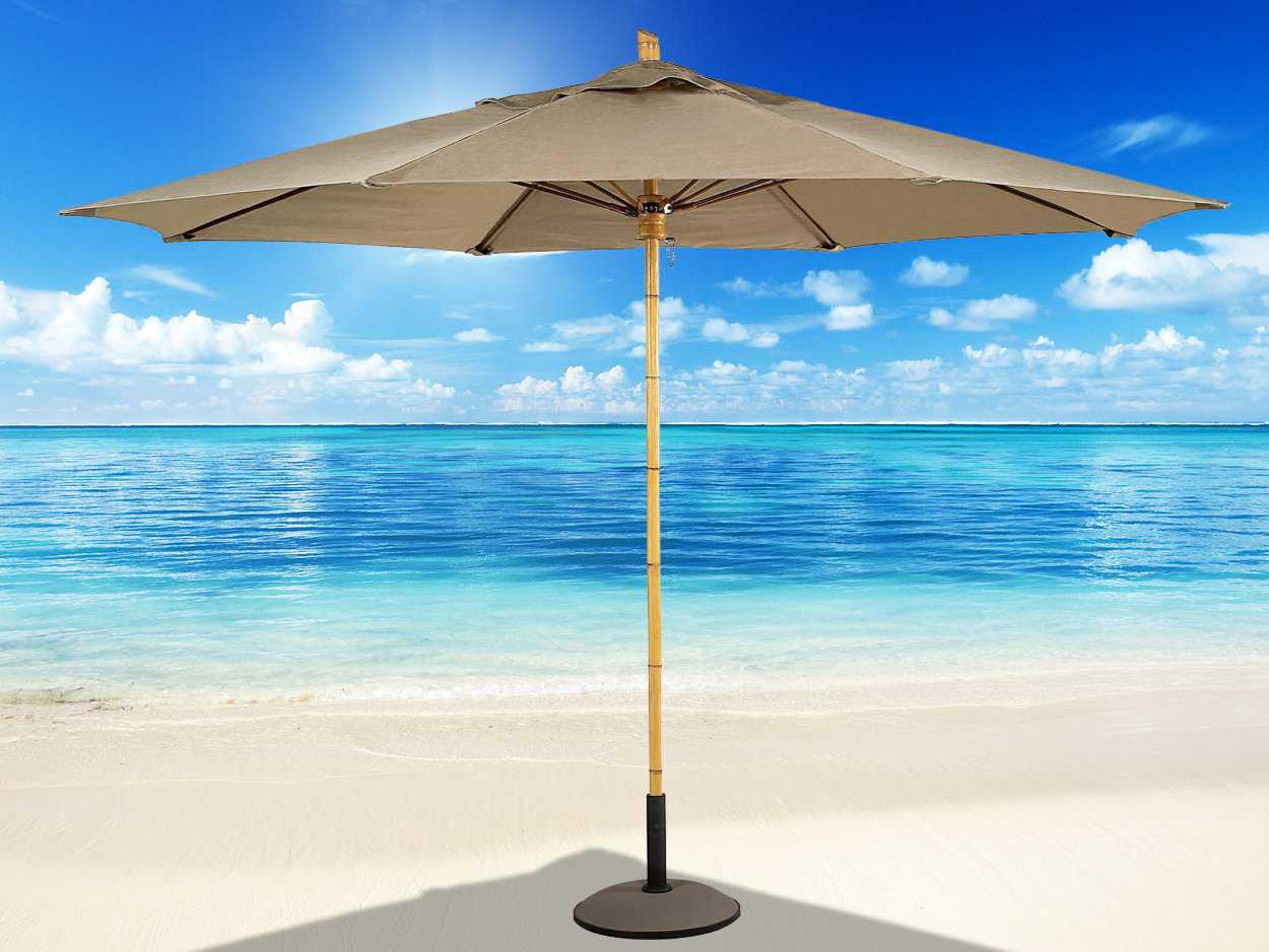 Fiberbuilt Bambusa Fiber Teak 11 Foot Octagon Pulley Wood Outdoor Patio Umbrella