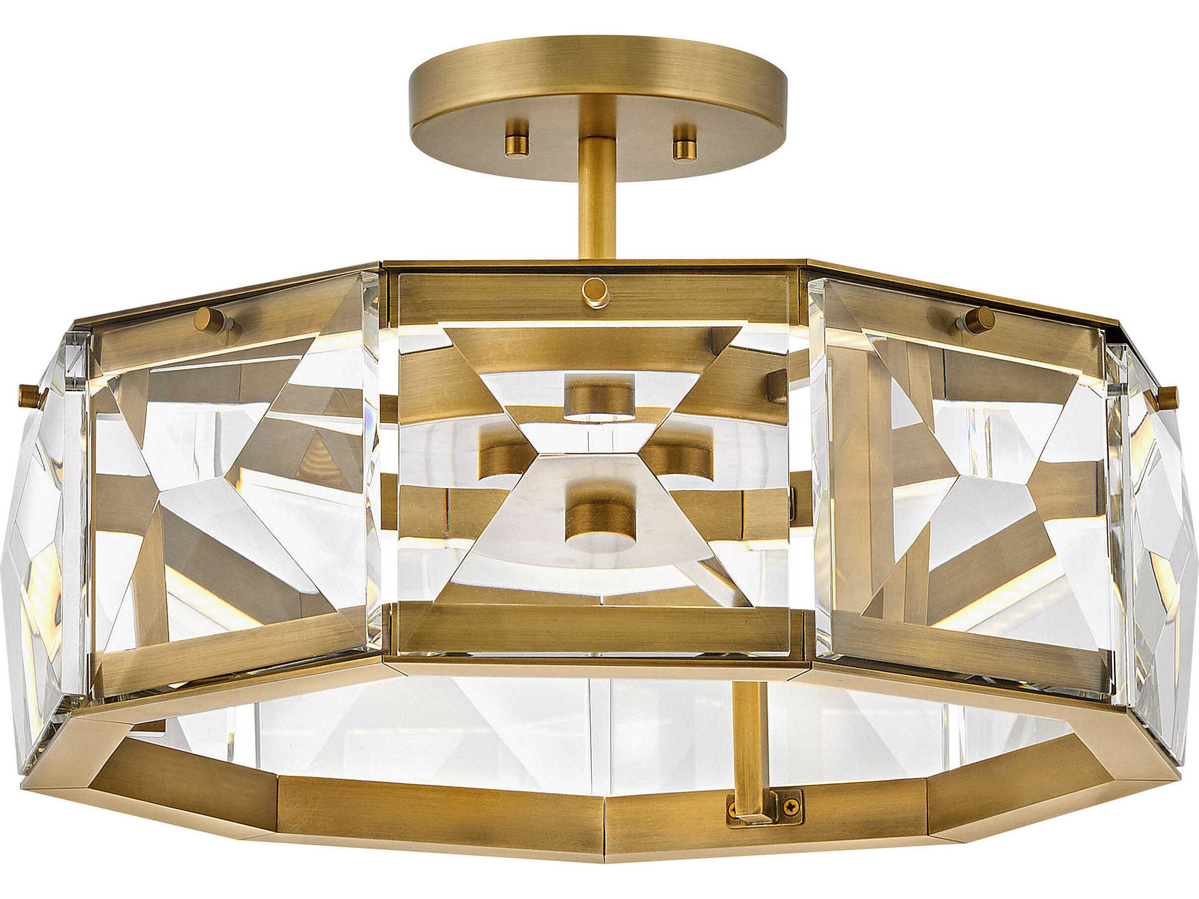 Fredrick Ramond Jolie 1 Light Heritage Brass Crystal LED Geometric Semi Flush Mount