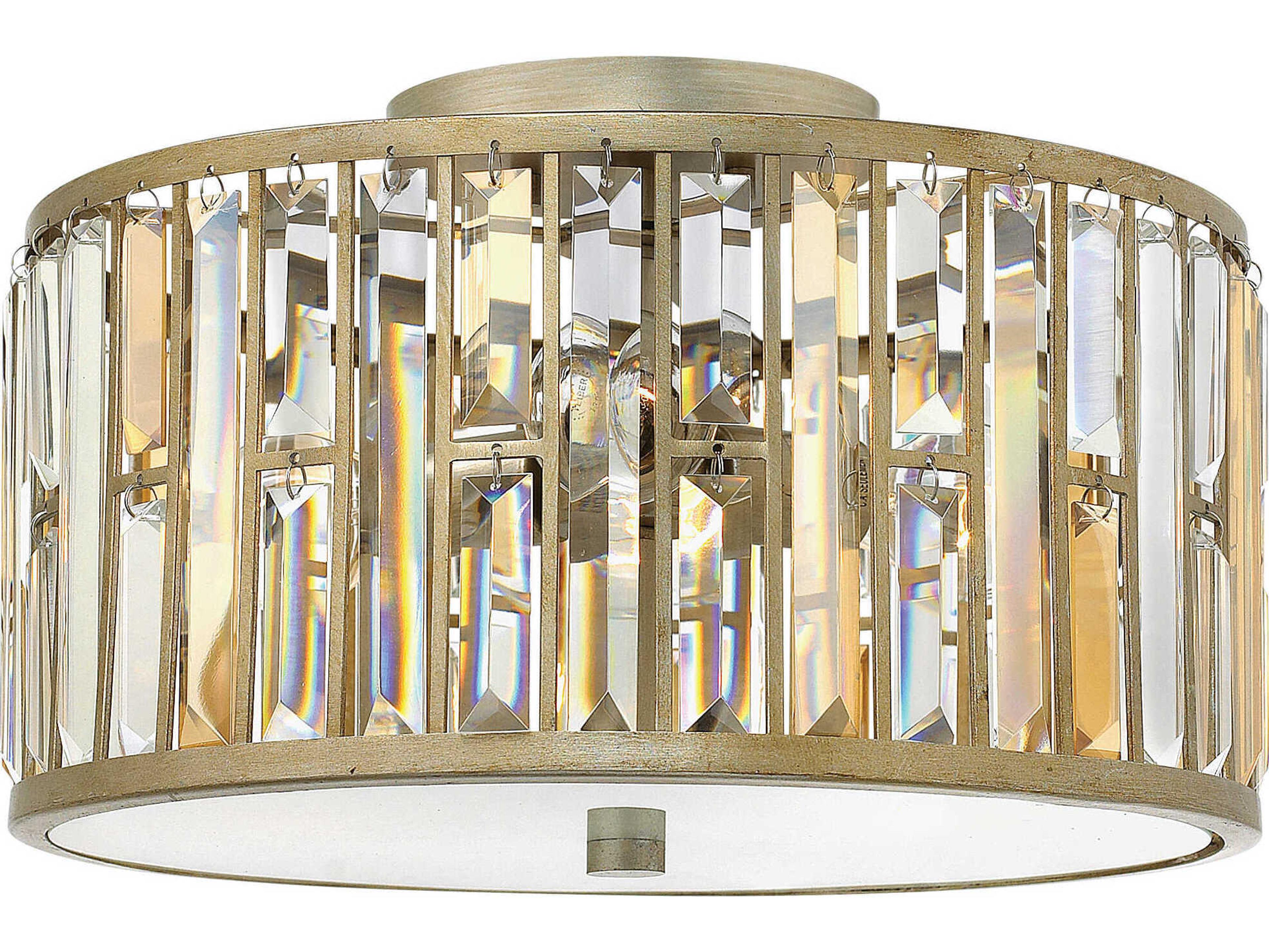 Fredrick Ramond Gemma 3-Light Silver Leaf Crystal Drum Flush Mount