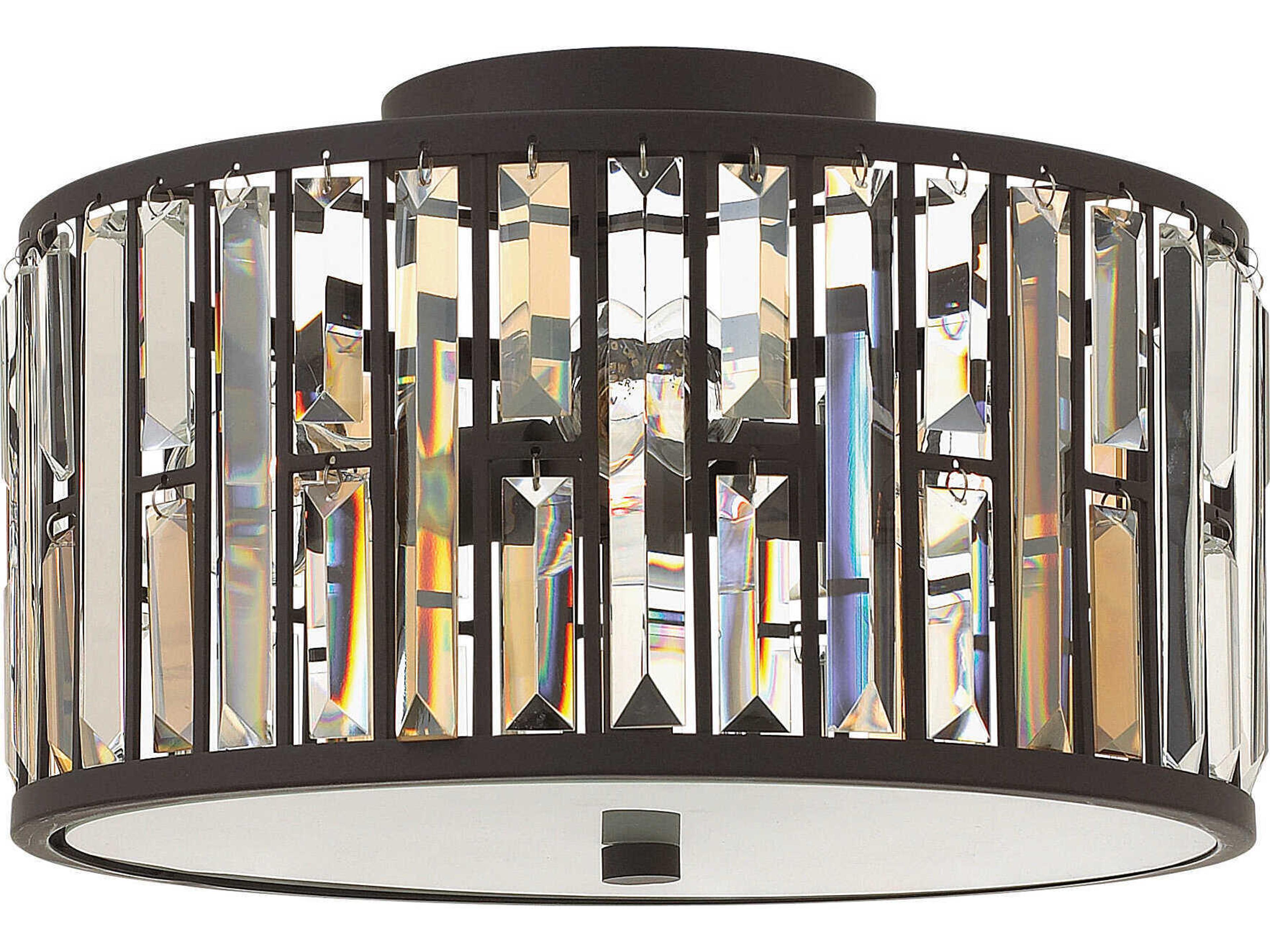 Fredrick Ramond Gemma 3-Light Vintage Bronze Crystal Drum Flush Mount