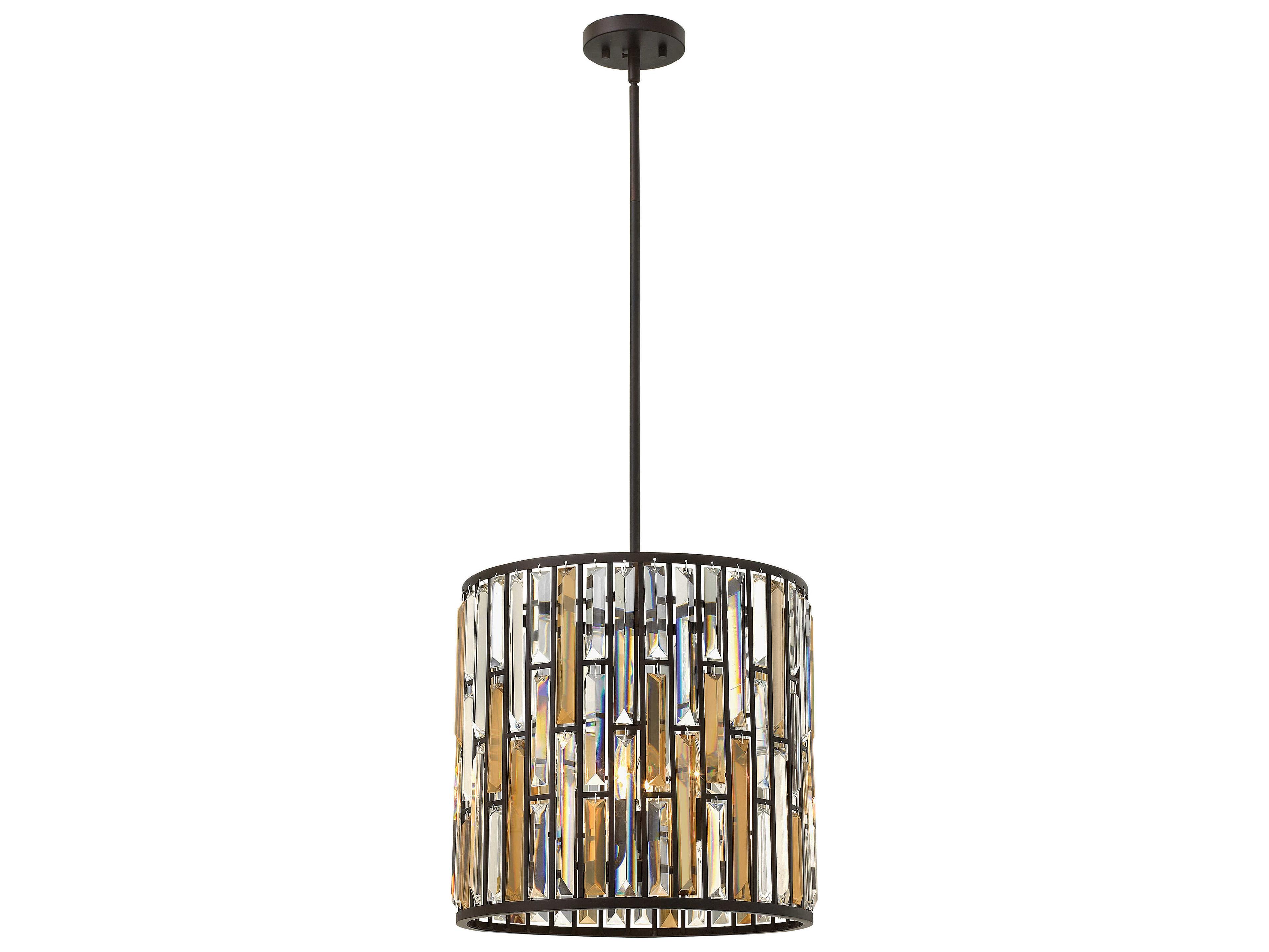 Fredrick Ramond Gemma 3-Light Vintage Bronze Crystal Cylinder Pendant