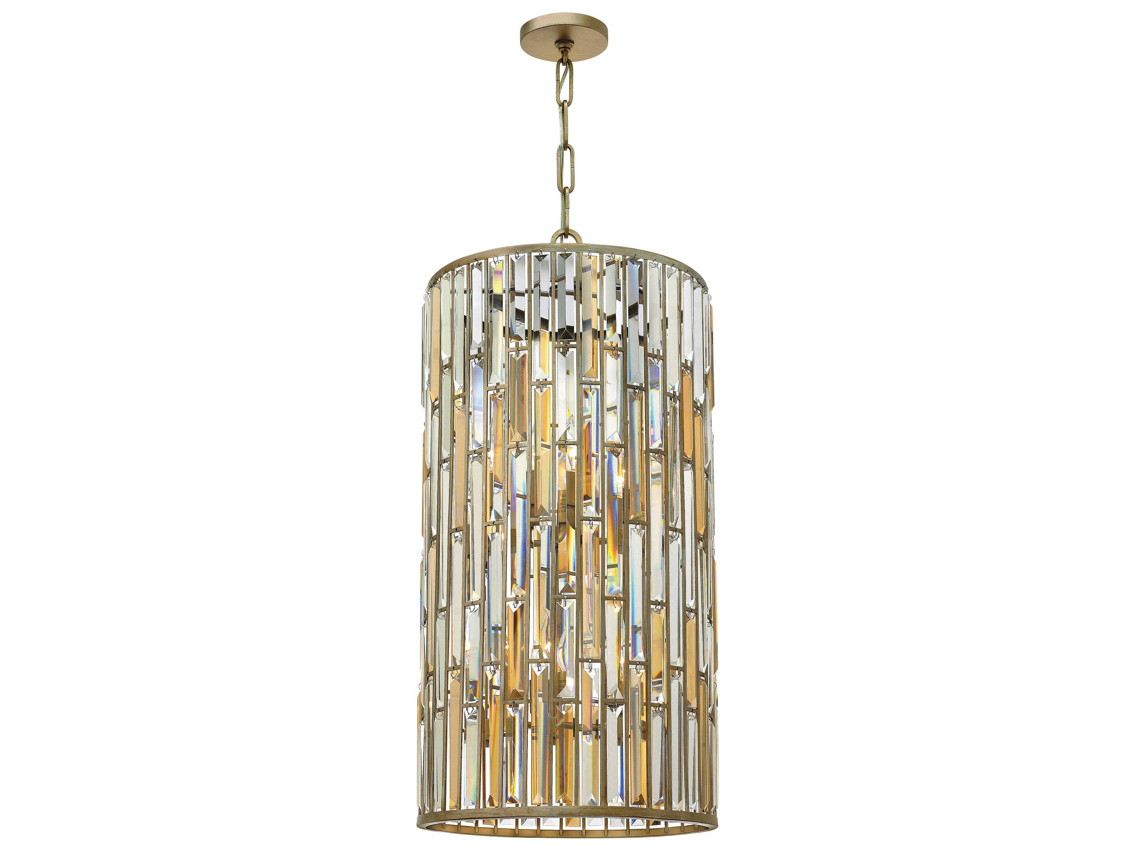 Fredrick Ramond Gemma 6-Light Silver Leaf Crystal Cylinder Pendant