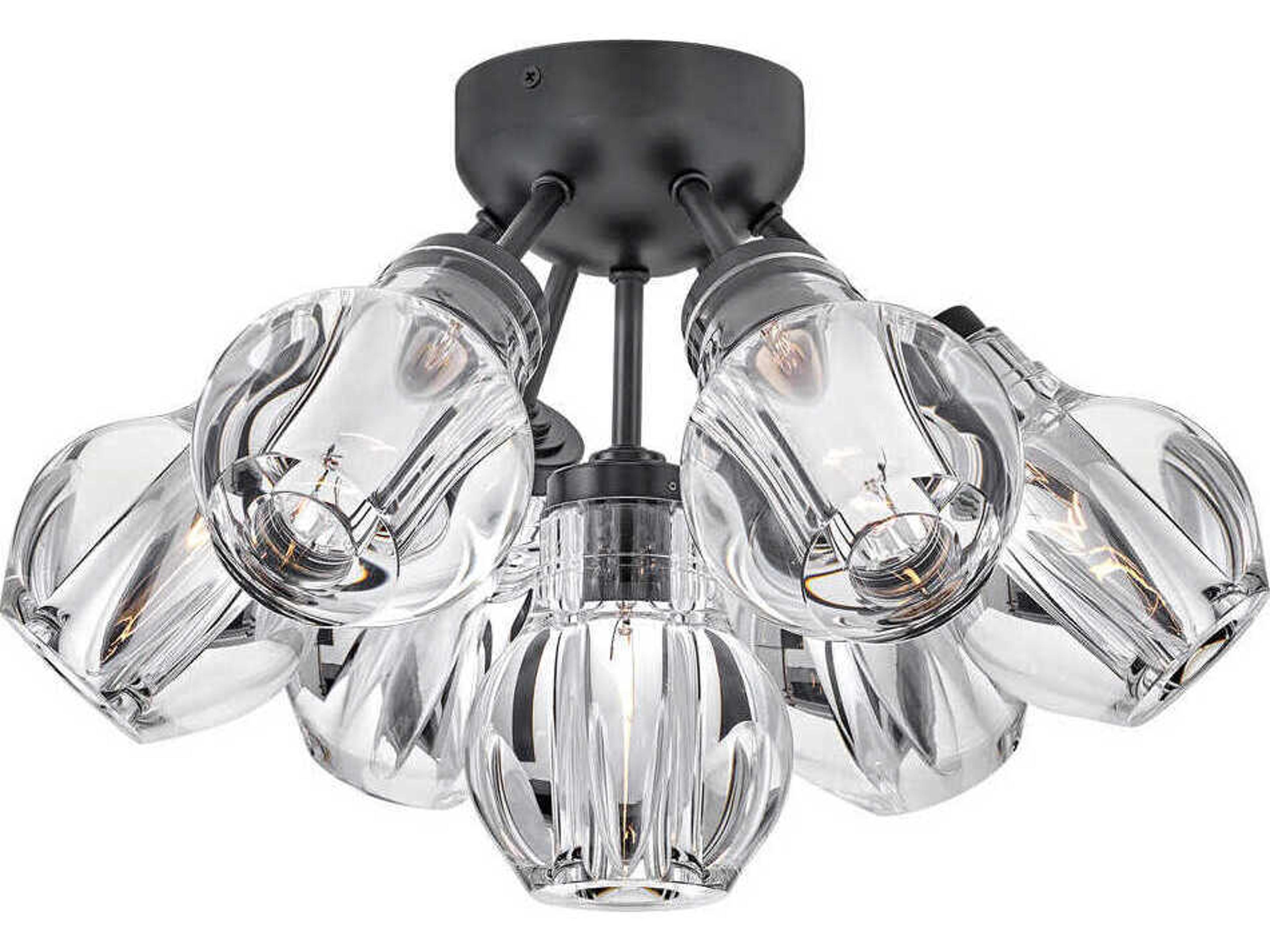 Fredrick Ramond Elise 7-Light Black Glass Globe Linear Semi Flush Mount