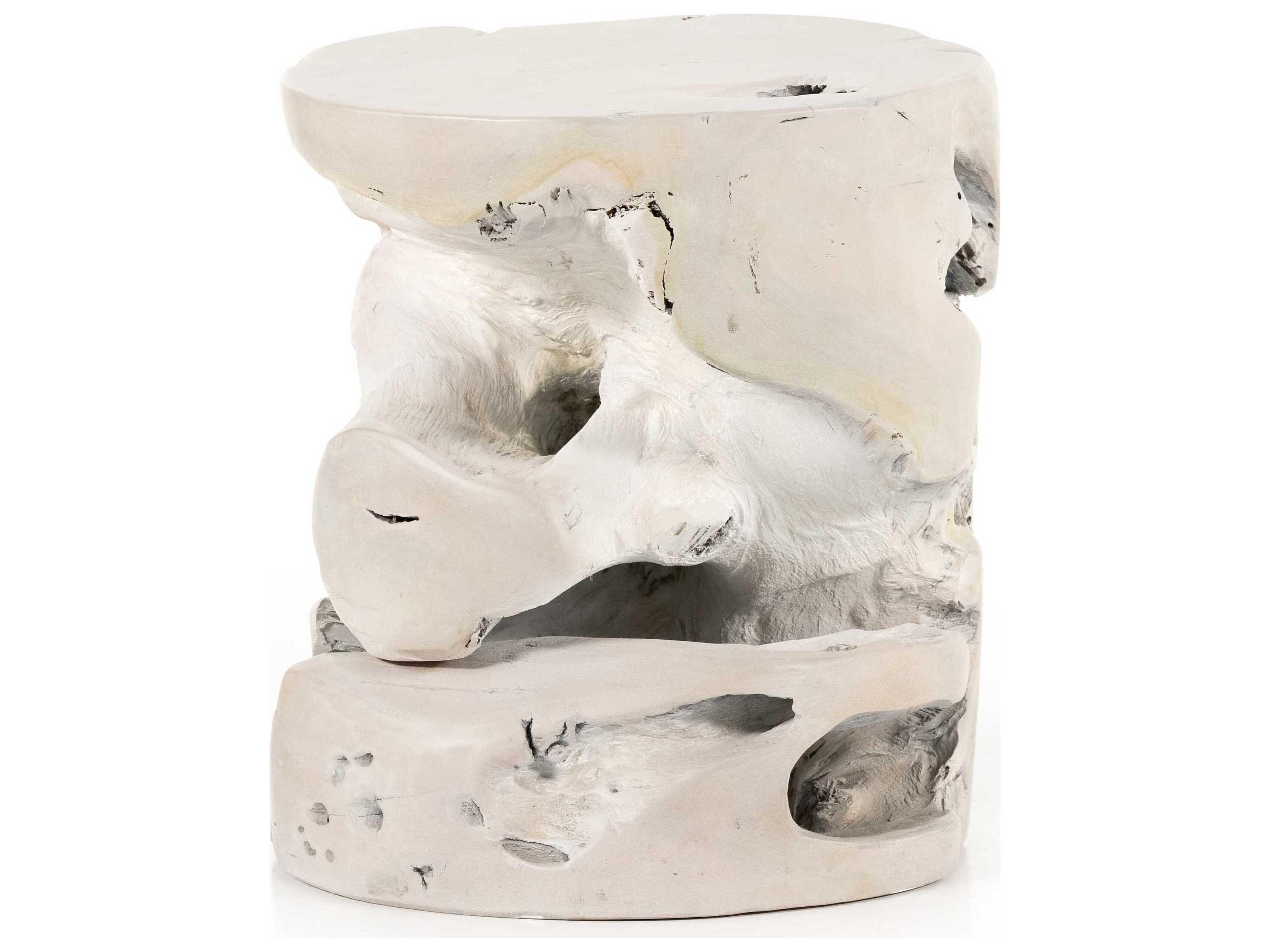 Four Hands Outdoor Grass Roots Ivory Teak Round End Table