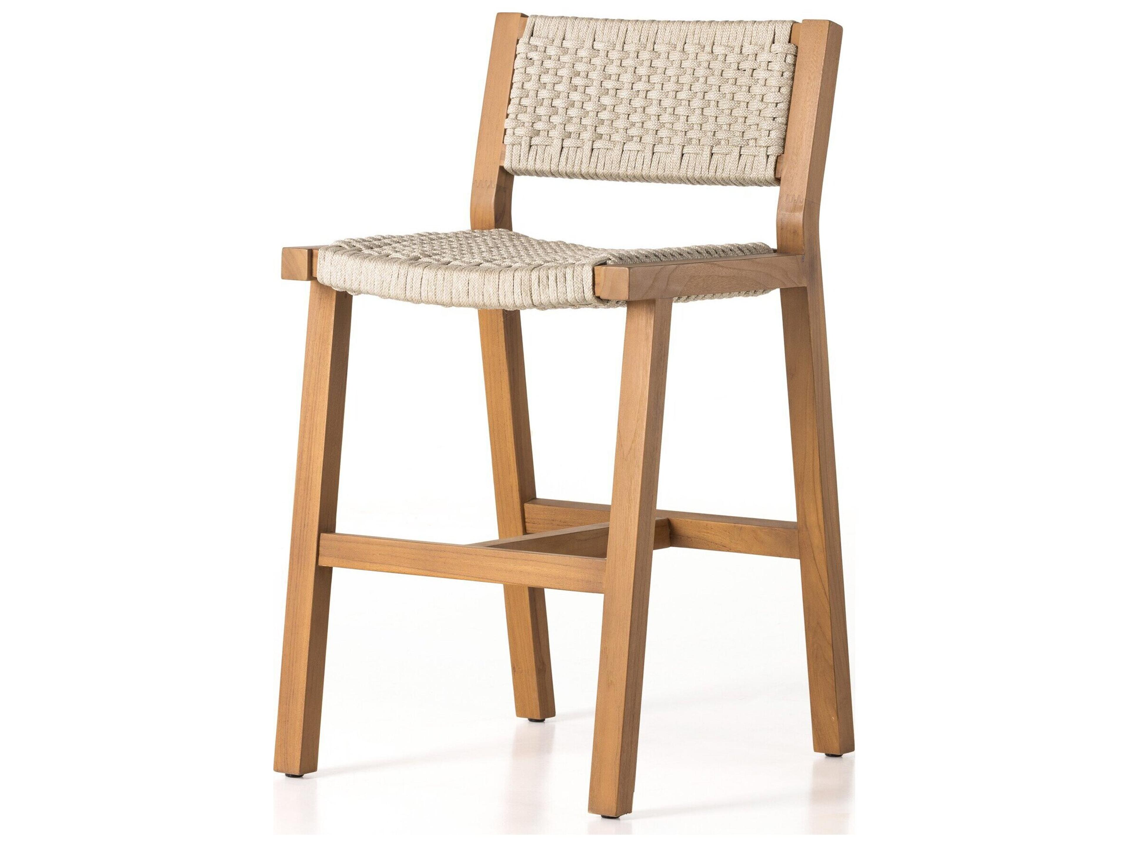 Four Hands Outdoor Solano Delano Natural Teak Rope Counter Stool in Ivory