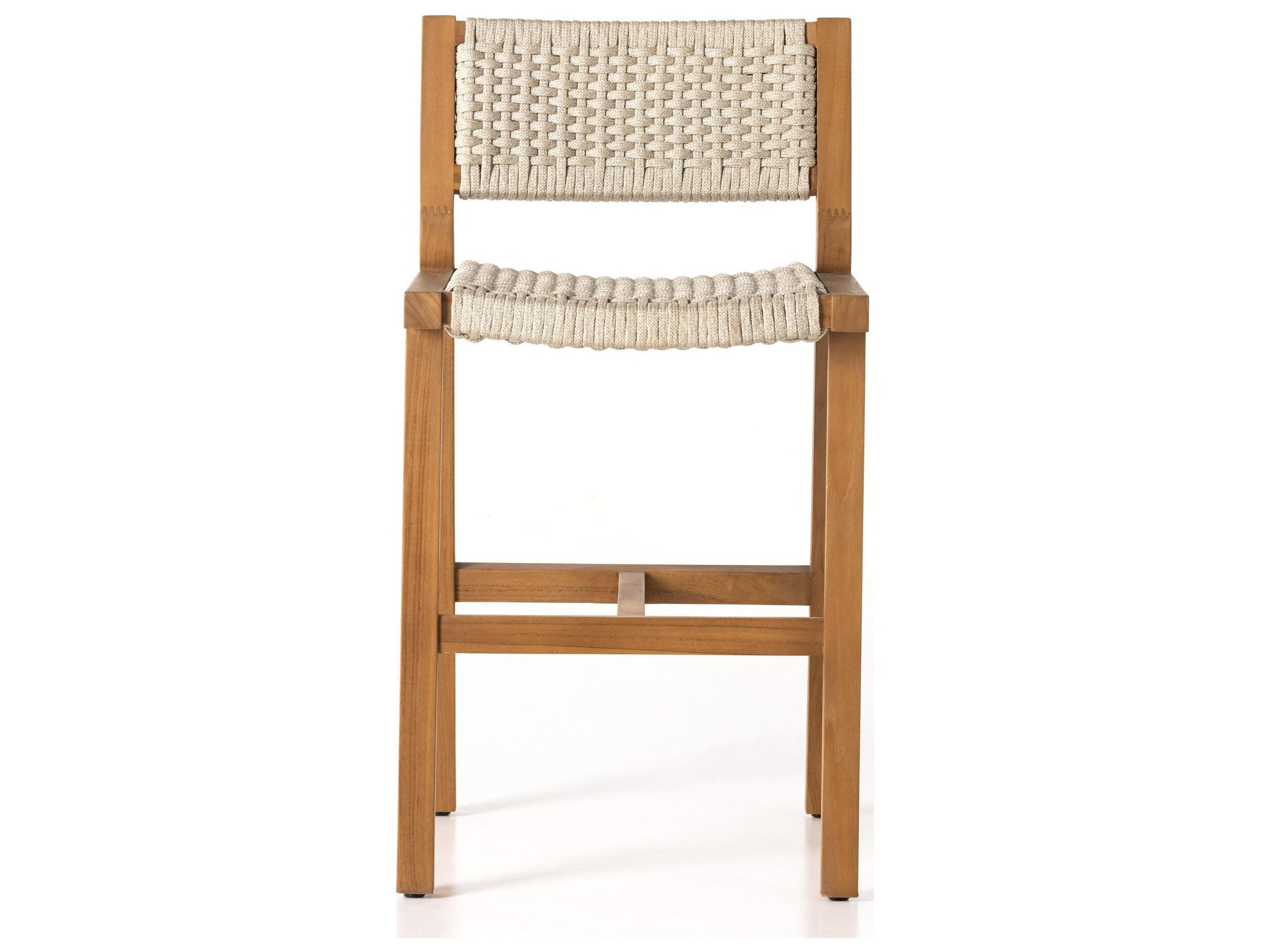 Luxecor Globetrotter Outdoor Delano Natural Teak Rope Counter Stool in Ivory