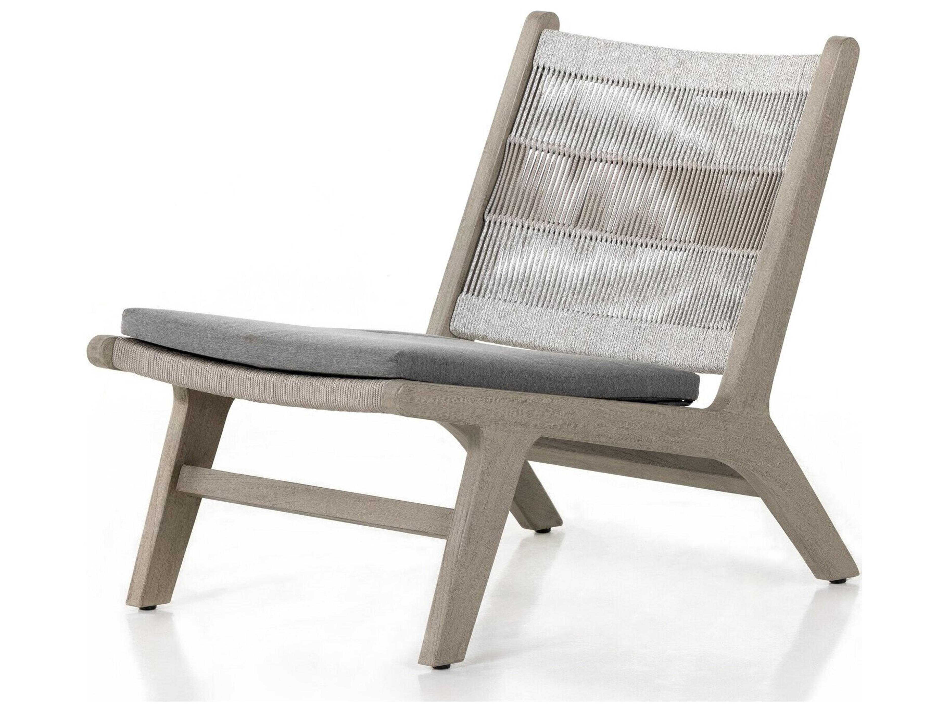Four Hands Outdoor Solano Weathered Grey Teak / Grey Rope Lounge Chair with Heathered Grey Cushion
