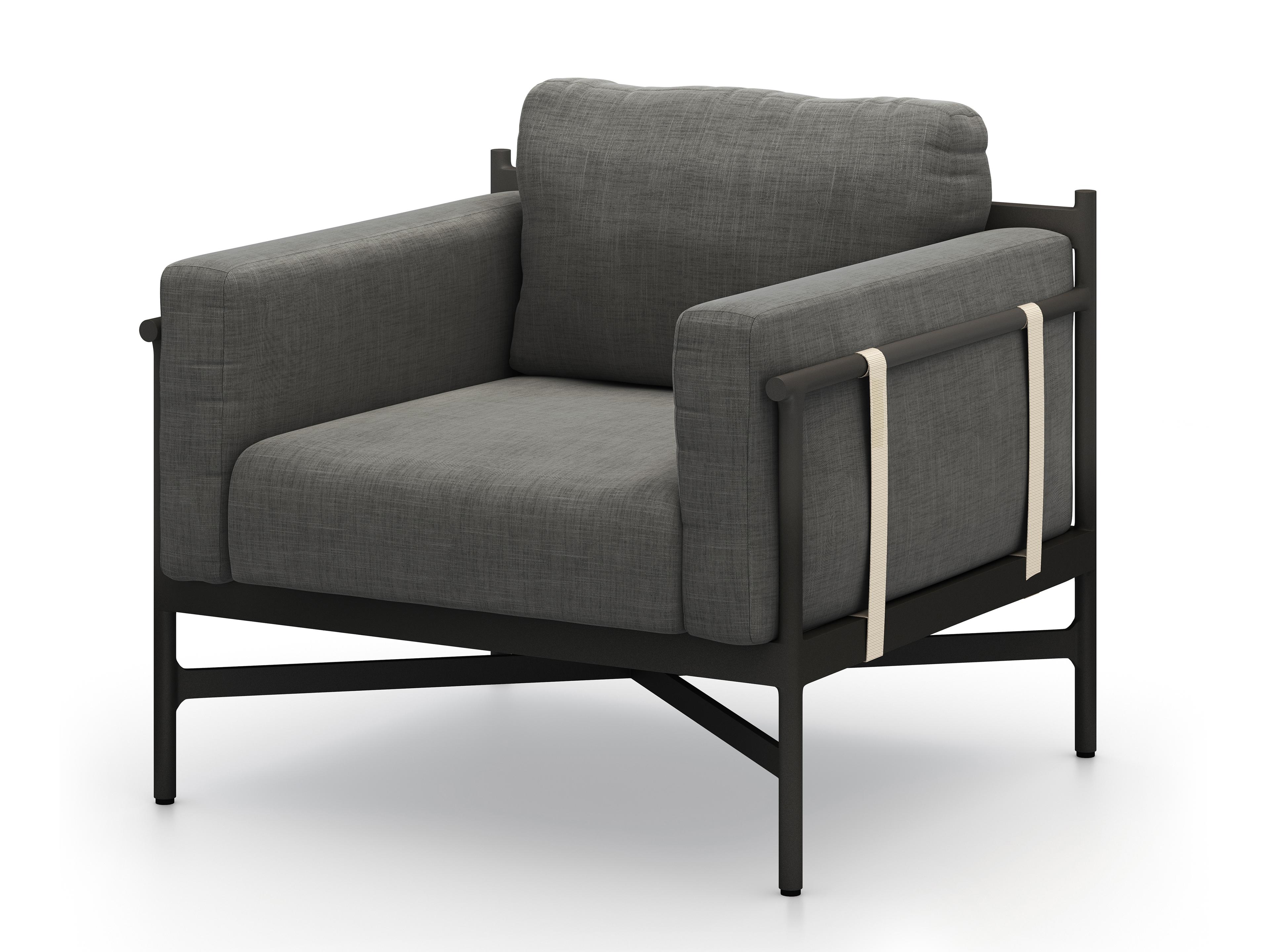 Four Hands Outdoor Solano Bronze / Ivory Strap Aluminum Resin Lounge Chair with Charcoal Cushion