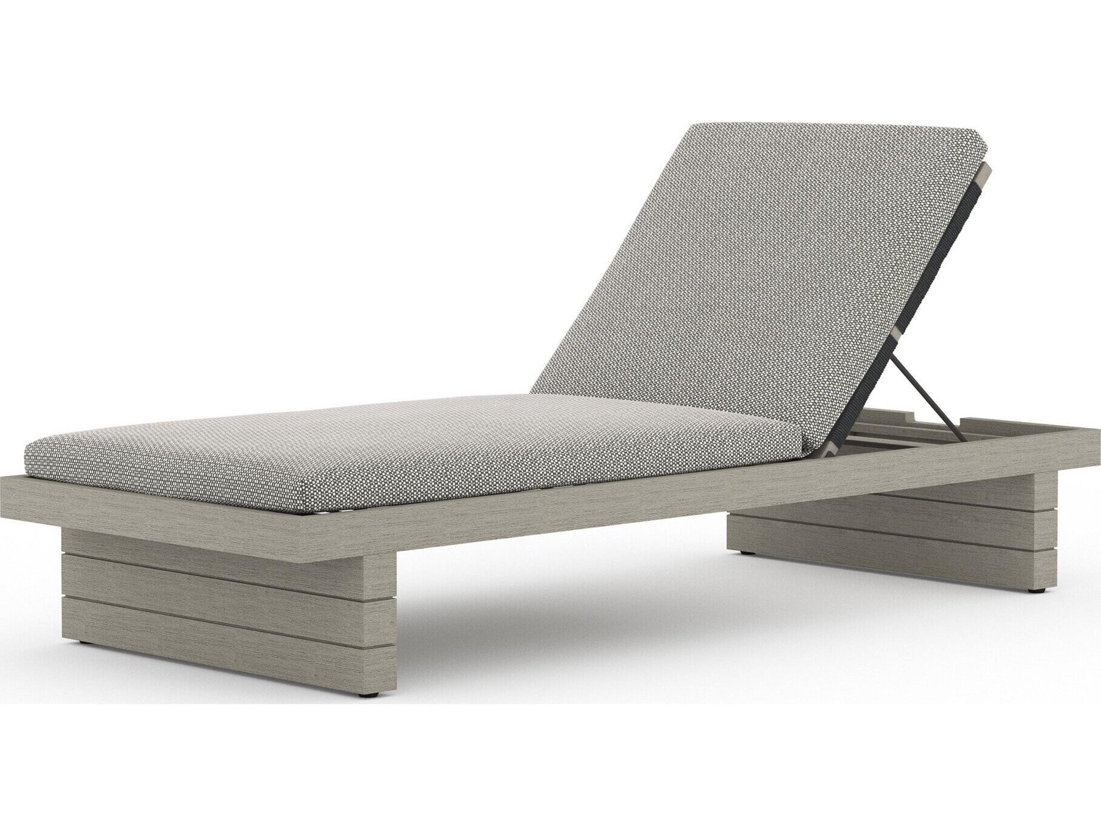 Four Hands Outdoor Solano Weathered Grey Teak Chaise Lounge with Faye Ash Cushion