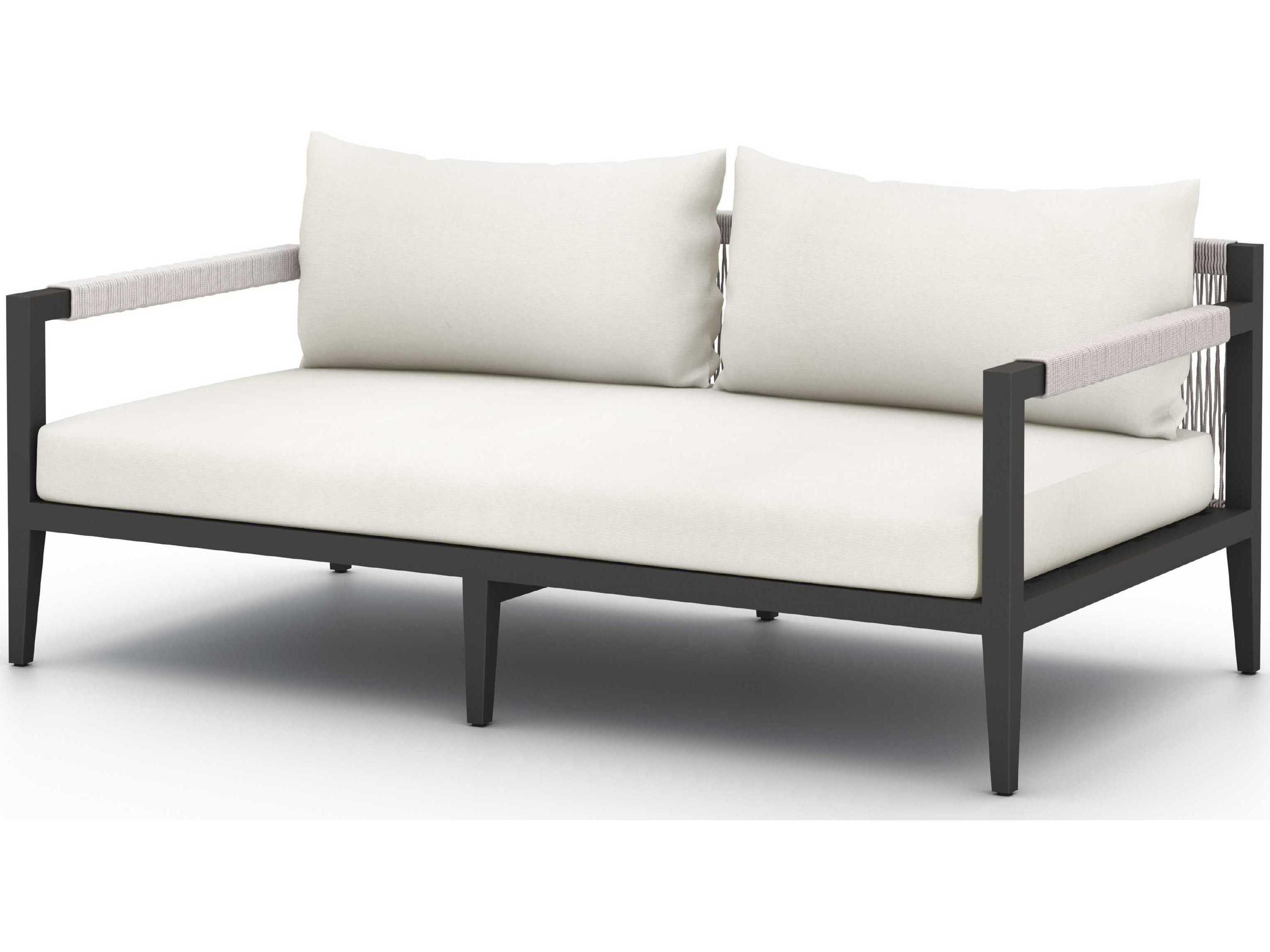 Four Hands Outdoor Solano Bronze Aluminum / Ivory Rope Loveseat with Natural Ivory Cushion