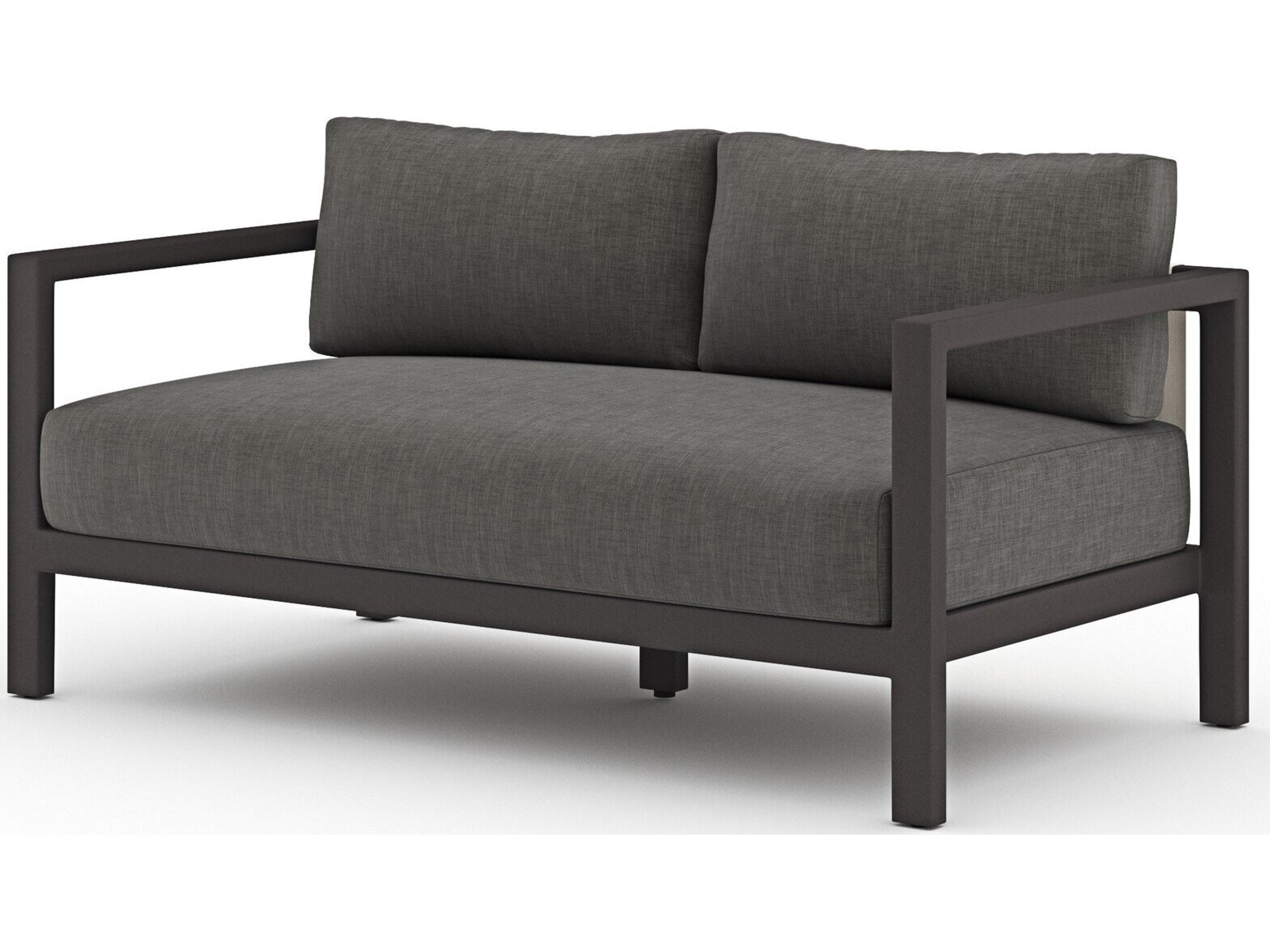 Four Hands Outdoor Solano Bronze Aluminum / Ivory Rope Loveseat with Charcoal Cushion