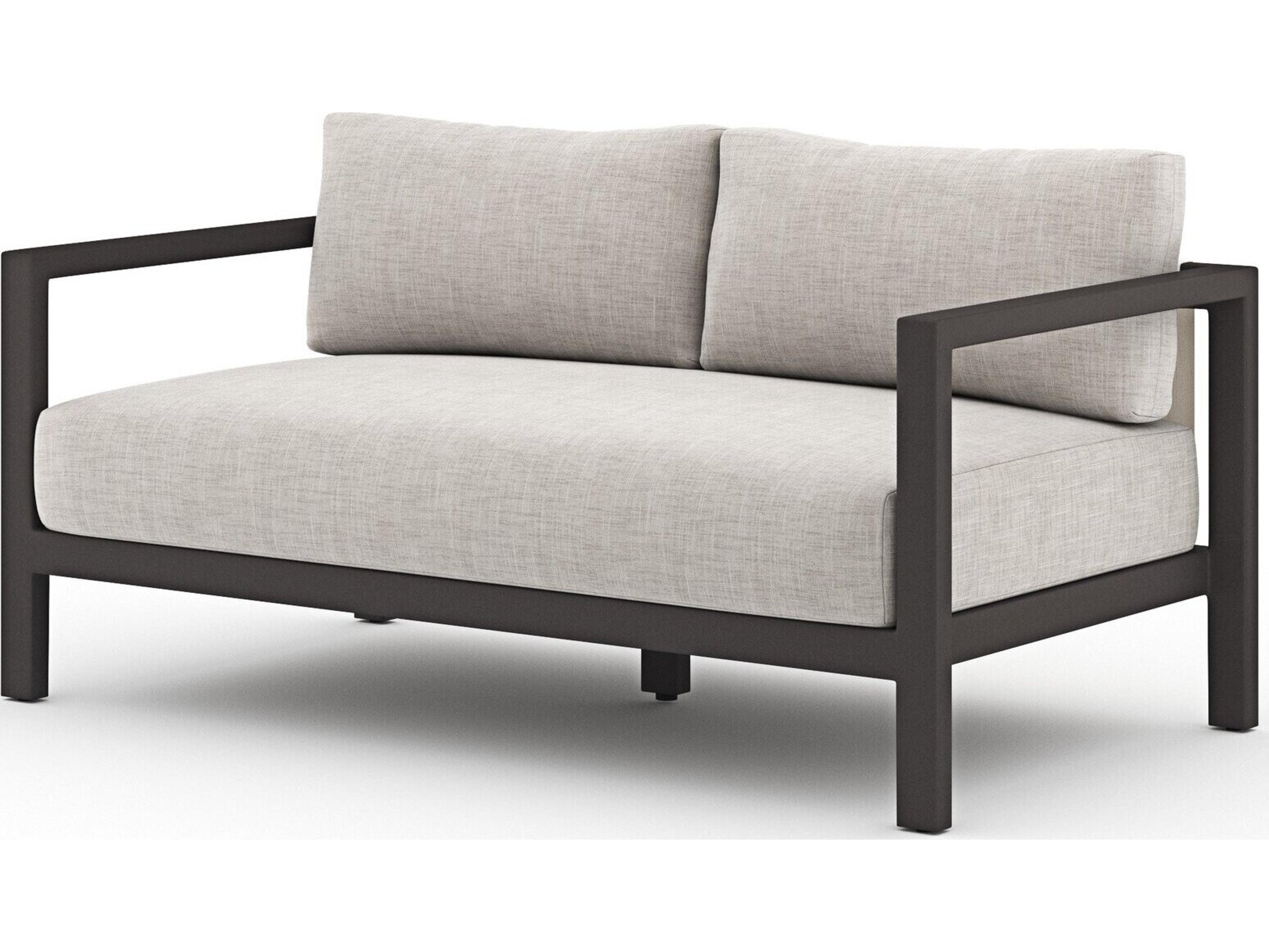 Four Hands Outdoor Solano Bronze Aluminum / Ivory Rope Loveseat with Stone Grey Cushion