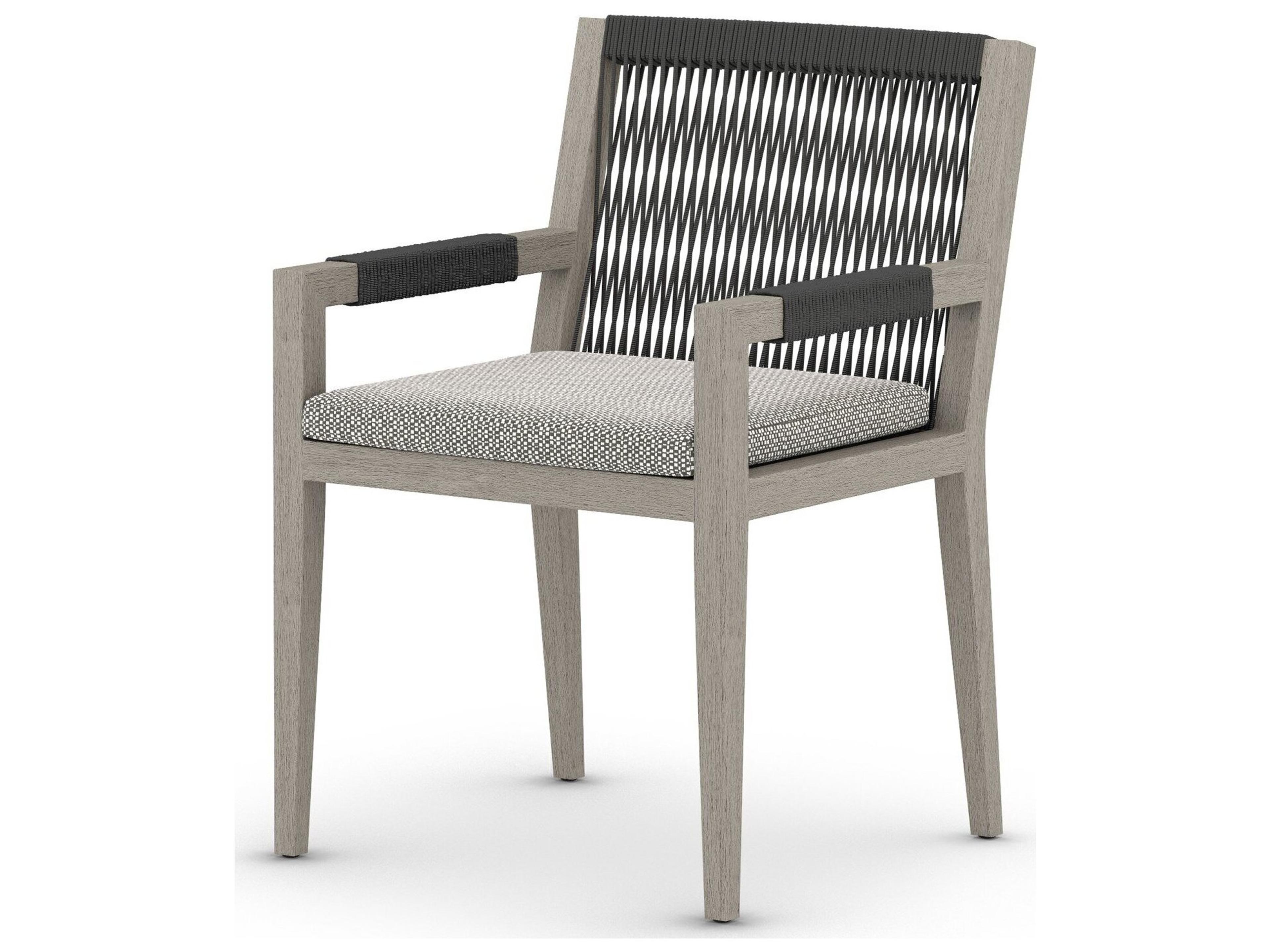 Four Hands Outdoor Solano Weathered Grey / Dark Grey Rope Resin Teak Dining Chair with Faye Ash Cushion