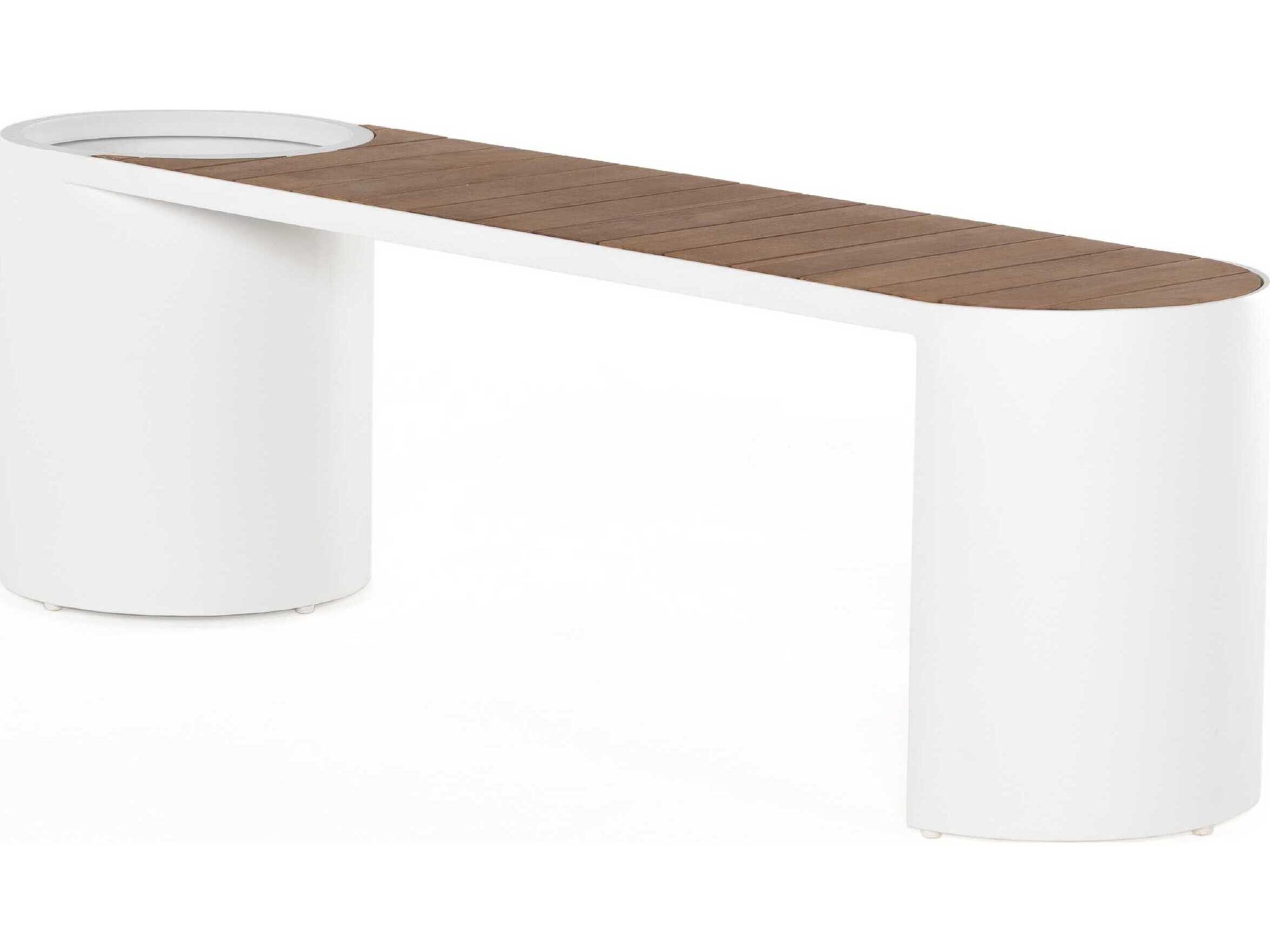 Luxecor Globetrotter Outdoor White Aluminum / Natural Teak Bench with Planter