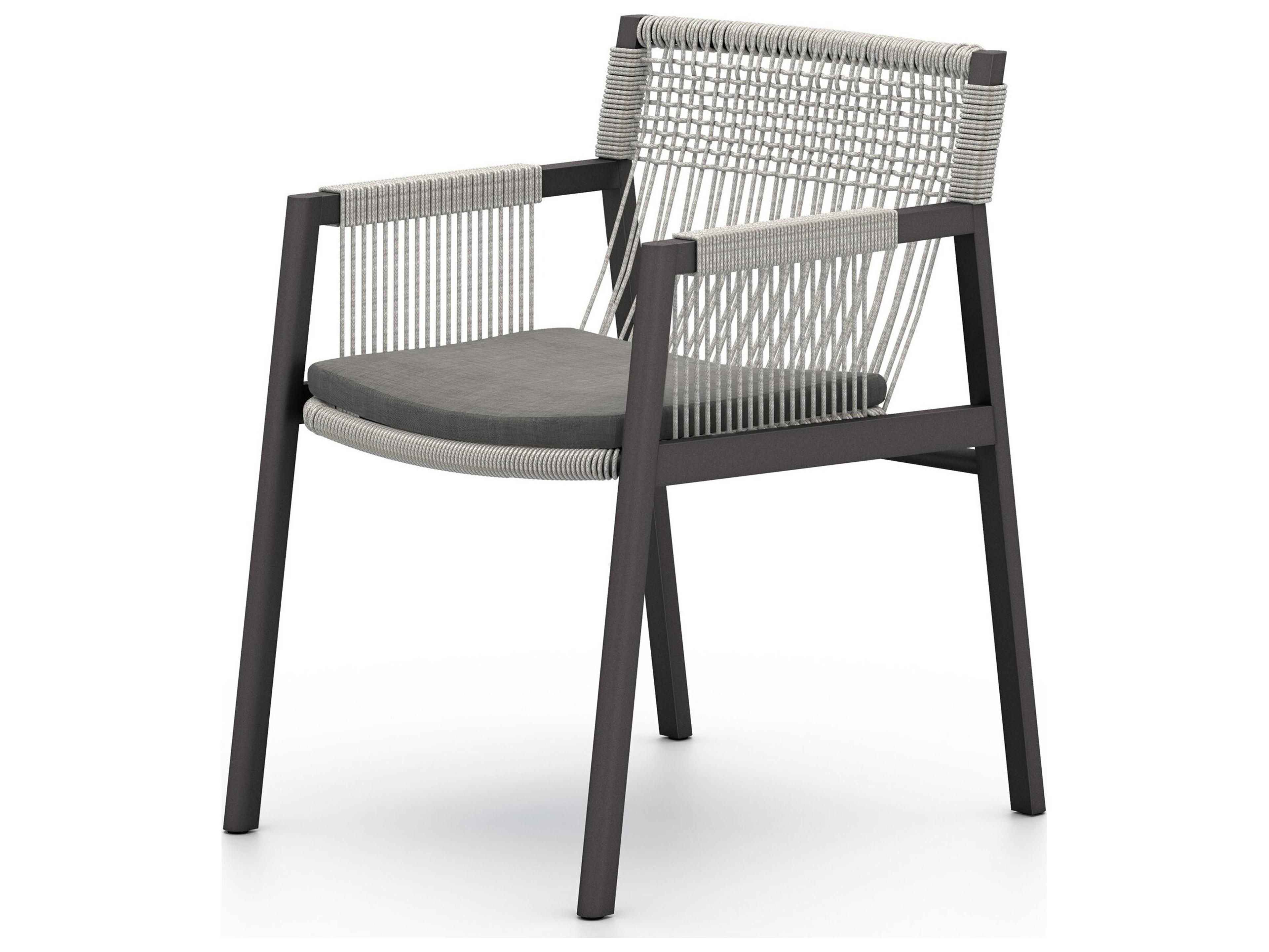 Luxecor Globetrotter Outdoor Bronze Aluminum / Heathered Grey Rope Dining Chair with Charcoal Cushion
