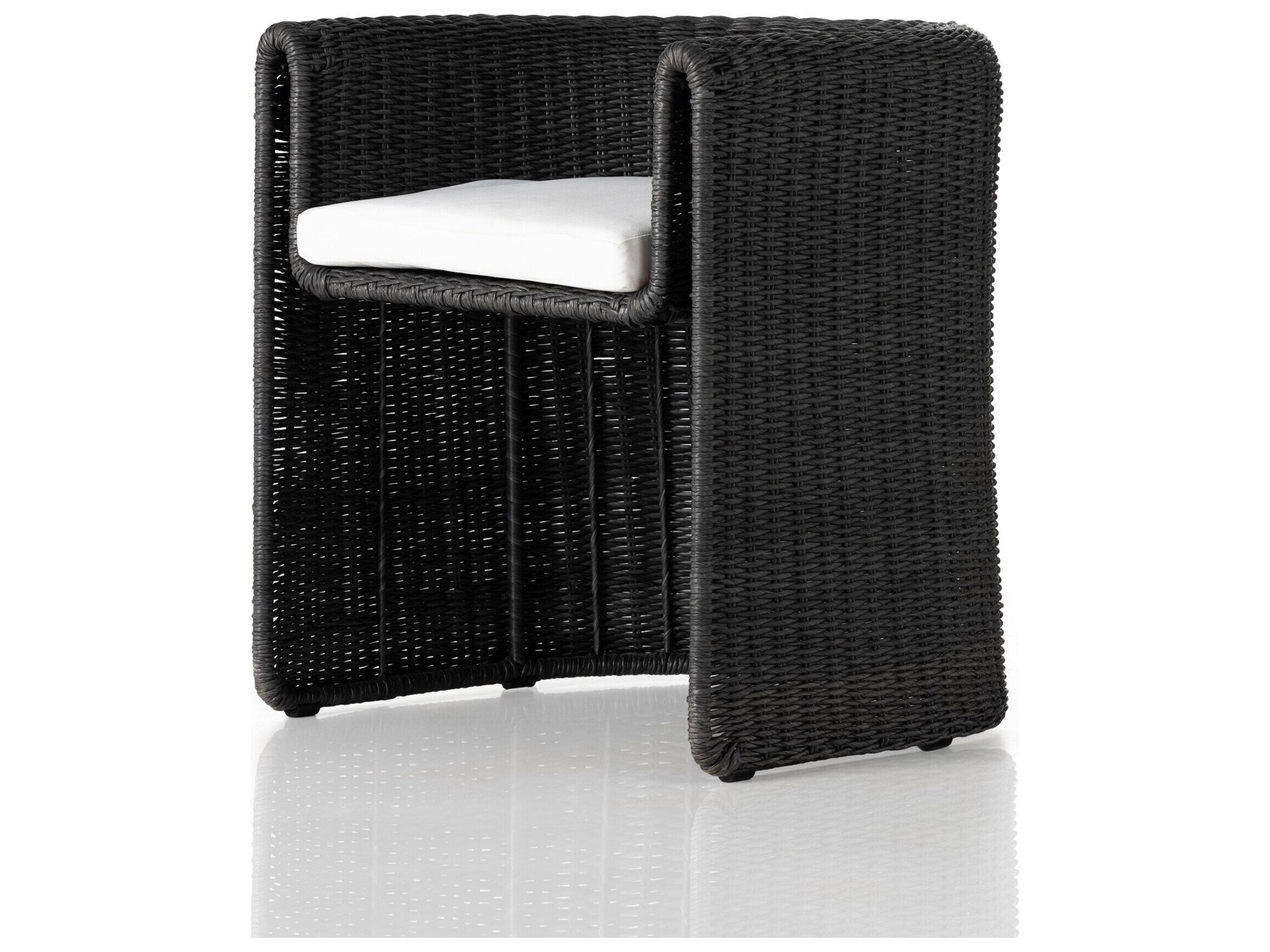 Four Hands Outdoor Grass Roots Vintage Coal Dining Chair with Stinson White Cushion