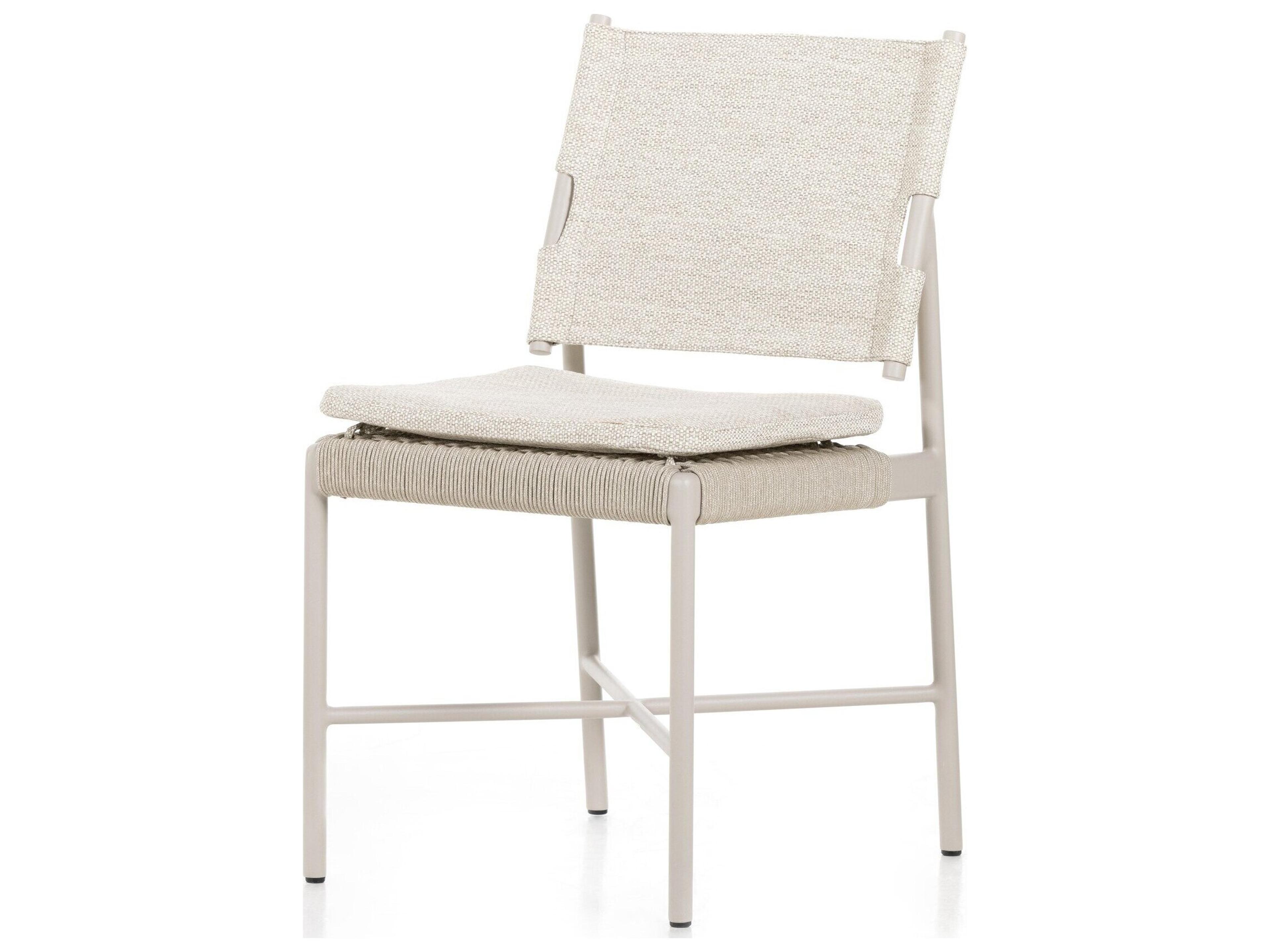 Four Hands Outdoor Solano Dove Taupe Aluminum / Ivory Rope Dining Chair with Faye Sand Cushion