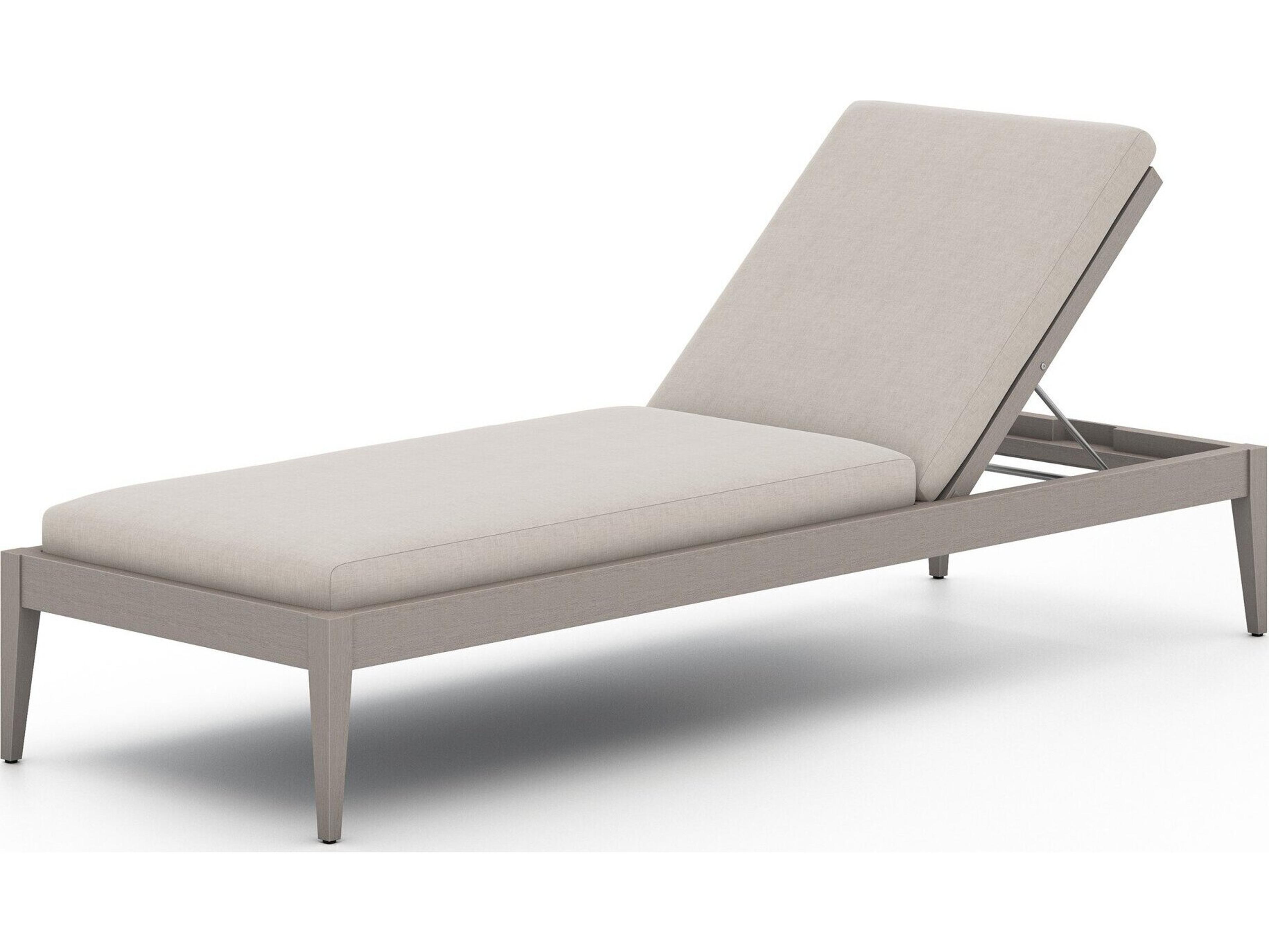 Four Hands Outdoor Solano Weathered Grey Teak / Dark Grey Rope Chaise Lounge with Stone Grey Cushion