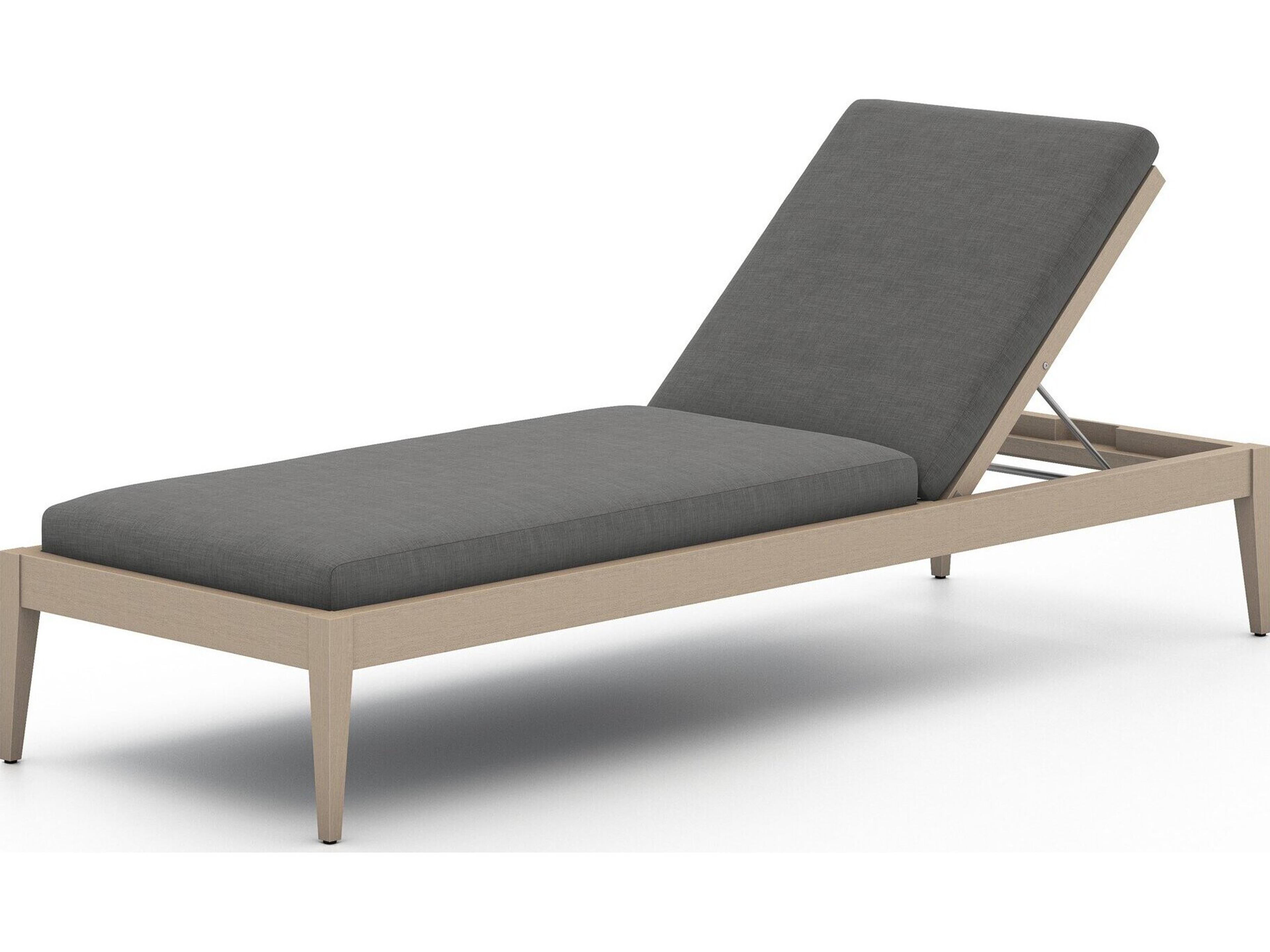 Four Hands Outdoor Solano Washed Brown Teak / Grey Rope Chaise Lounge with Charcoal Cushion