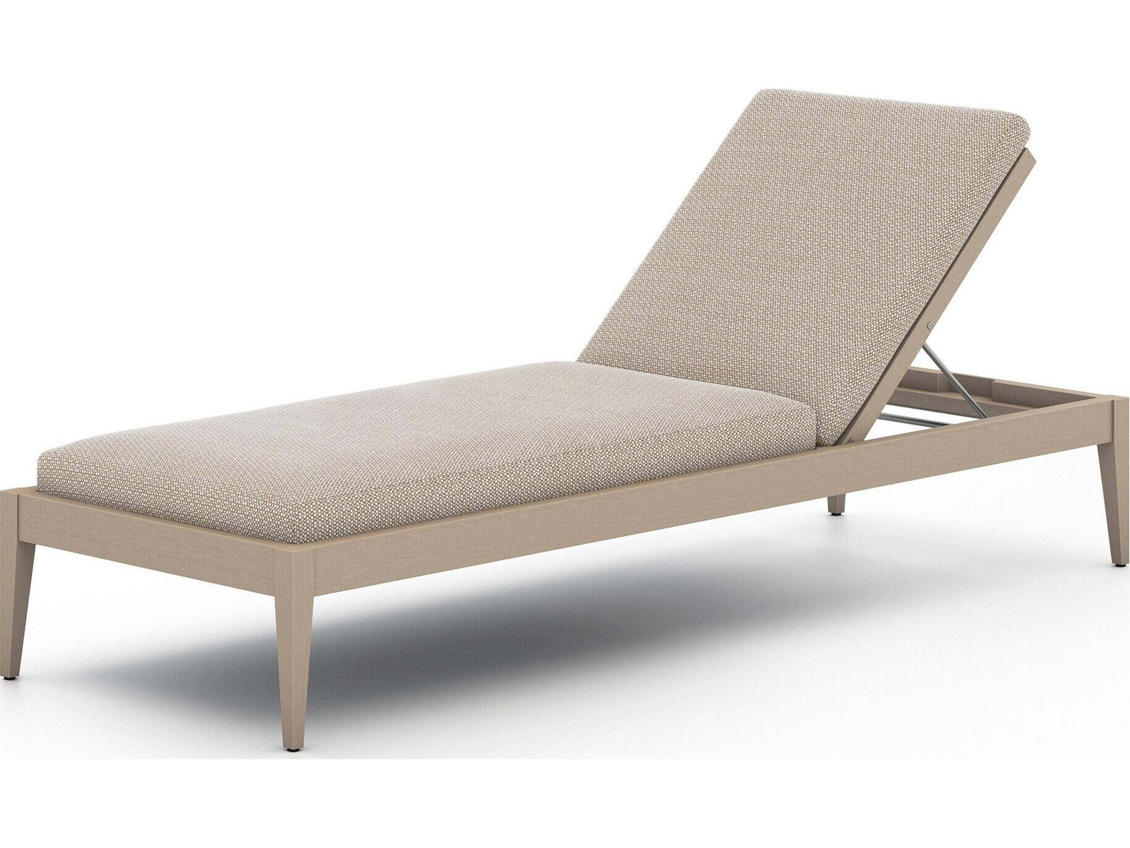 Four Hands Outdoor Solano Washed Brown Teak / Grey Rope Chaise Lounge with Faye Sand Cushion