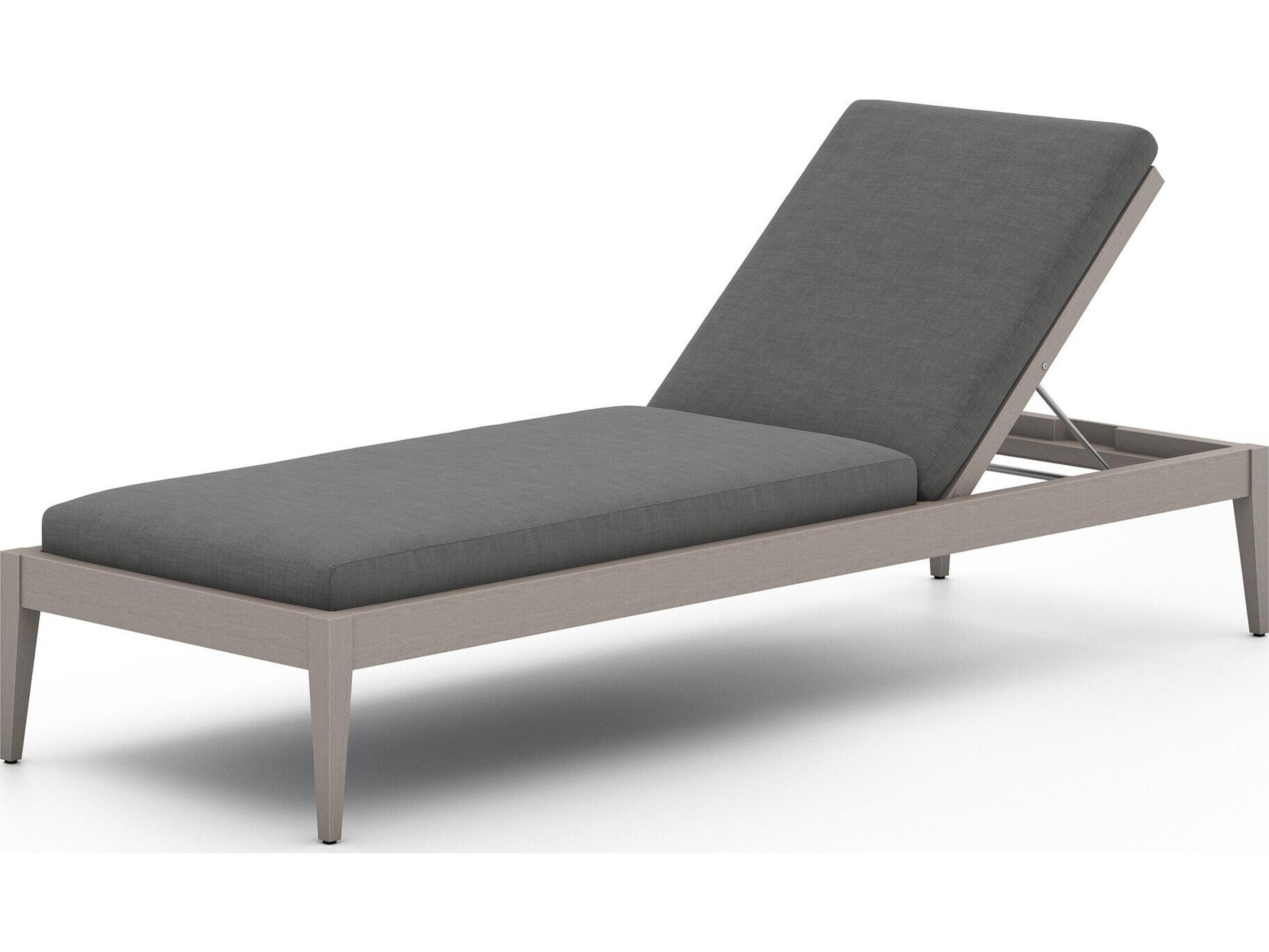 Four Hands Outdoor Solano Weathered Grey Teak / Dark Grey Rope Chaise Lounge with Charcoal Cushion