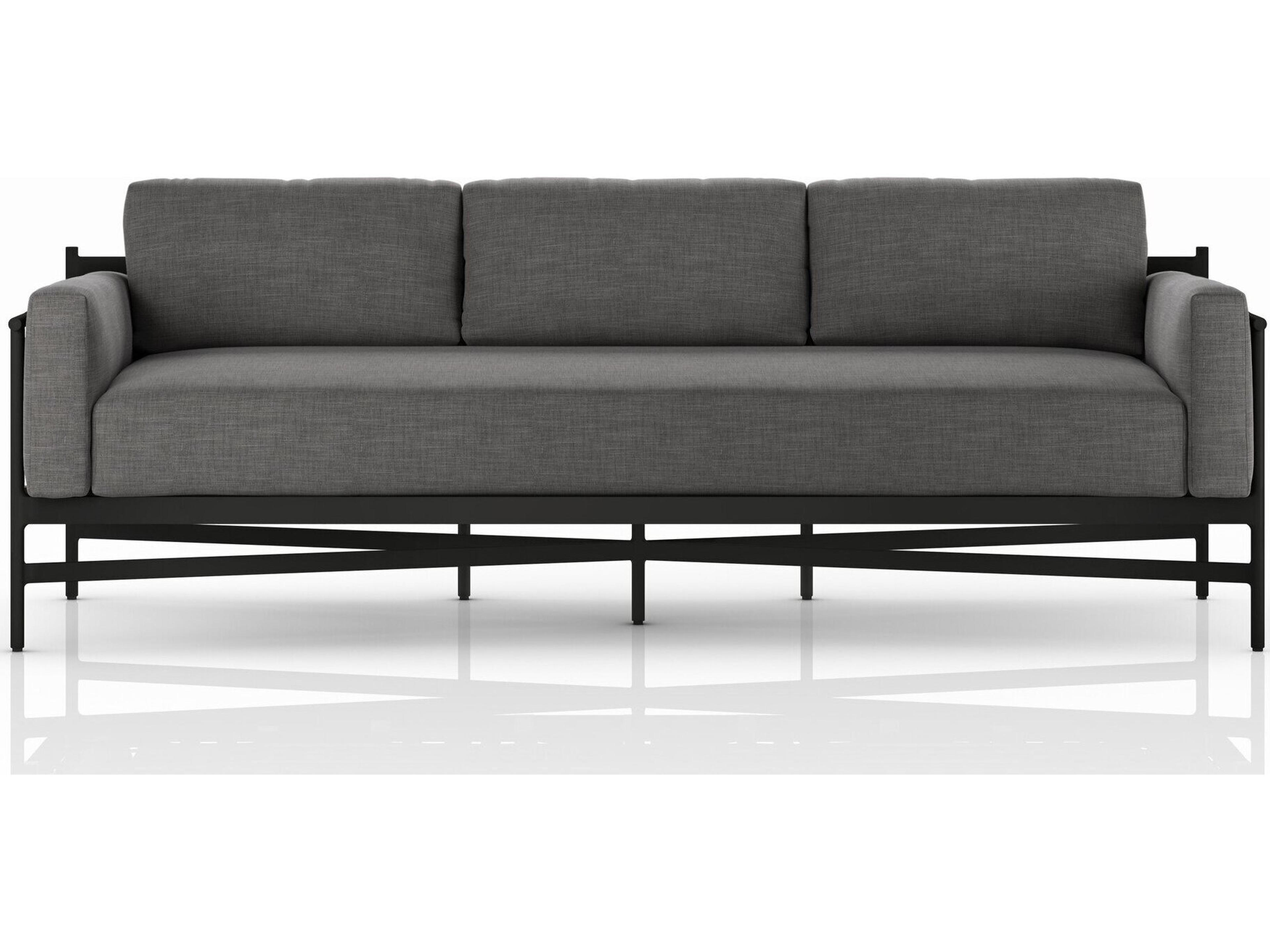 Solano Hearst Brnze Aluminum Cushion 99" Sofa in Venao Charcoal