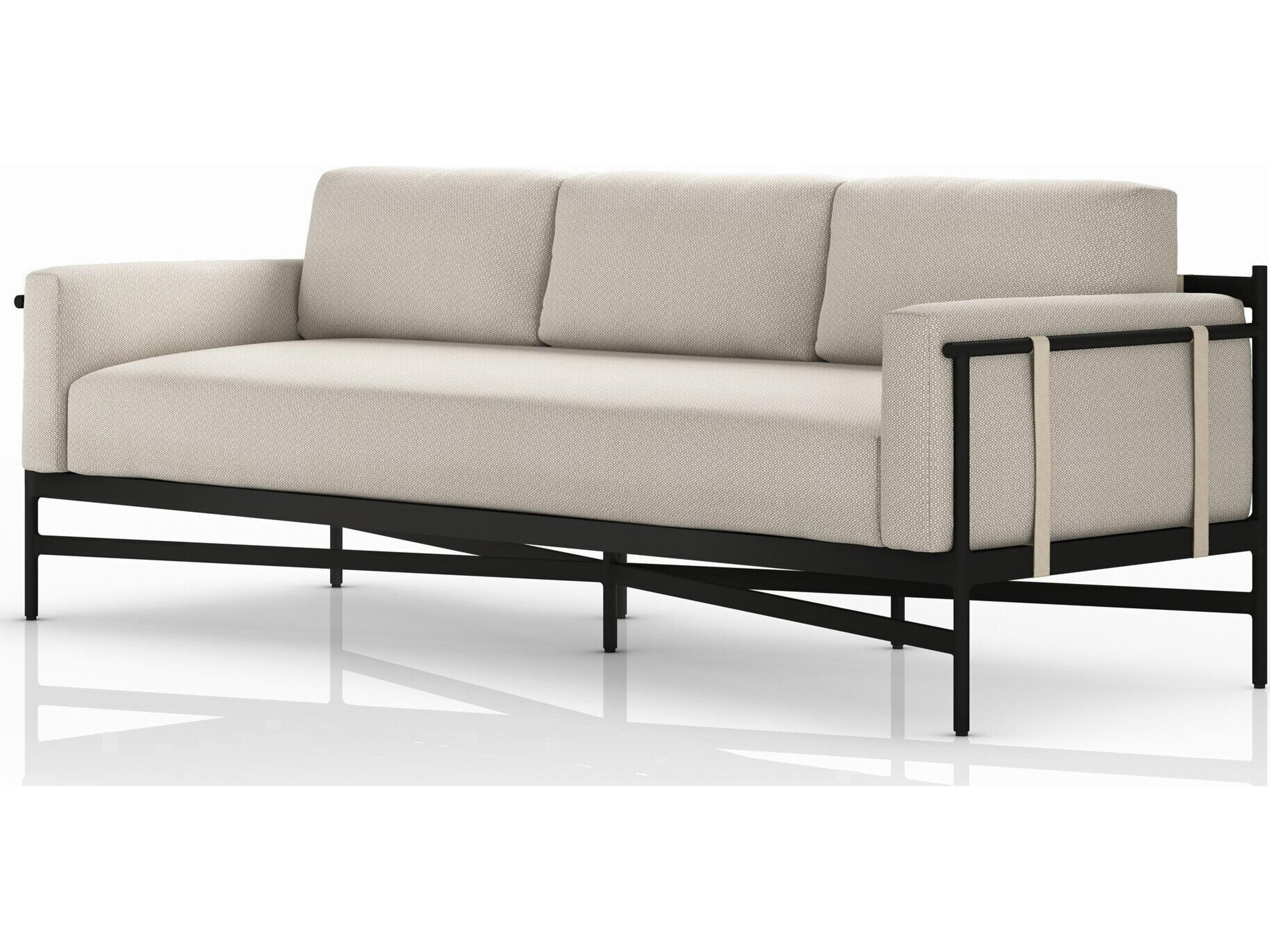Four Hands Outdoor Solano Hearst Bronze Aluminum Cushion 99" Sofa in Faye Sand