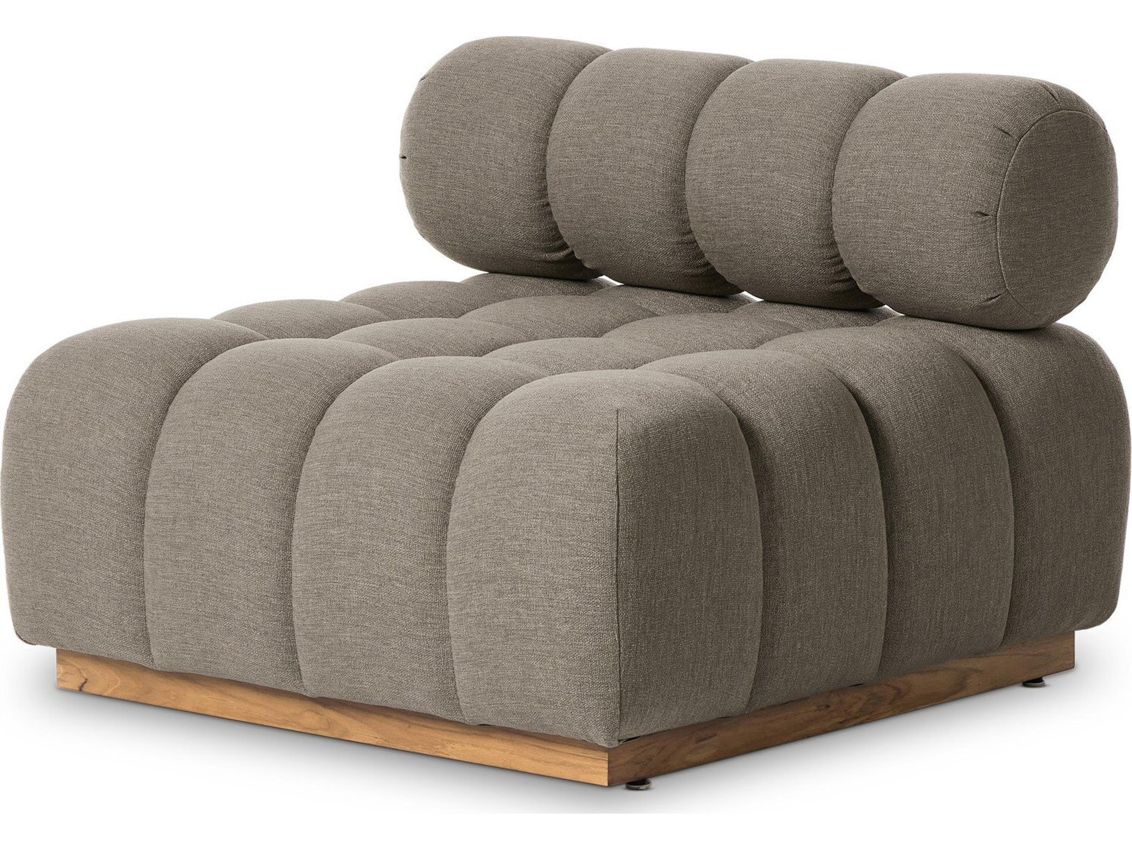 Four Hands Outdoor Solano Natural Teak Armless Lounge Chair with Alessi Fawn Cushion