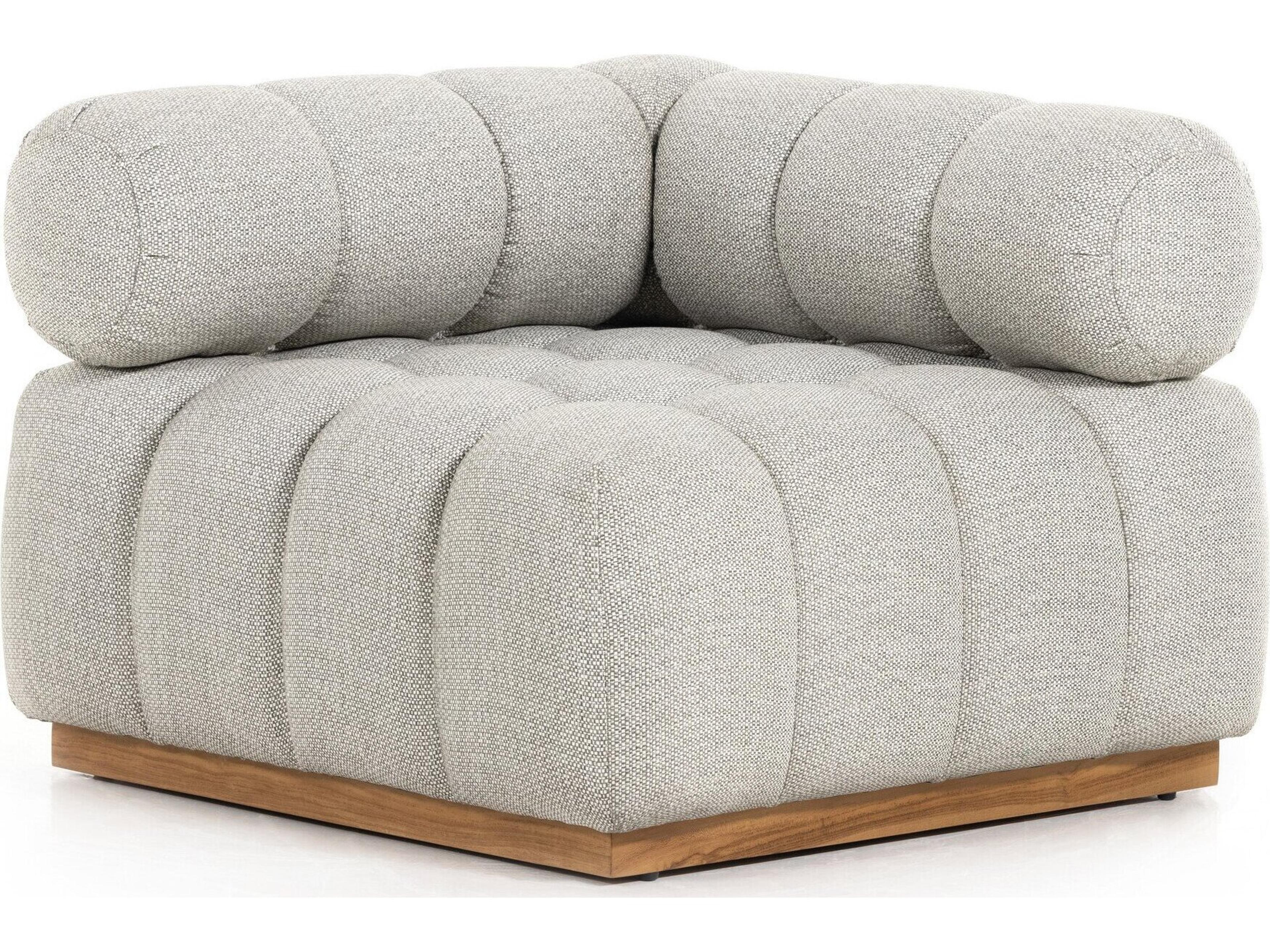 Four Hands Outdoor Solano Natural Teak / Faye Ash Cushion Corner Lounge Chair