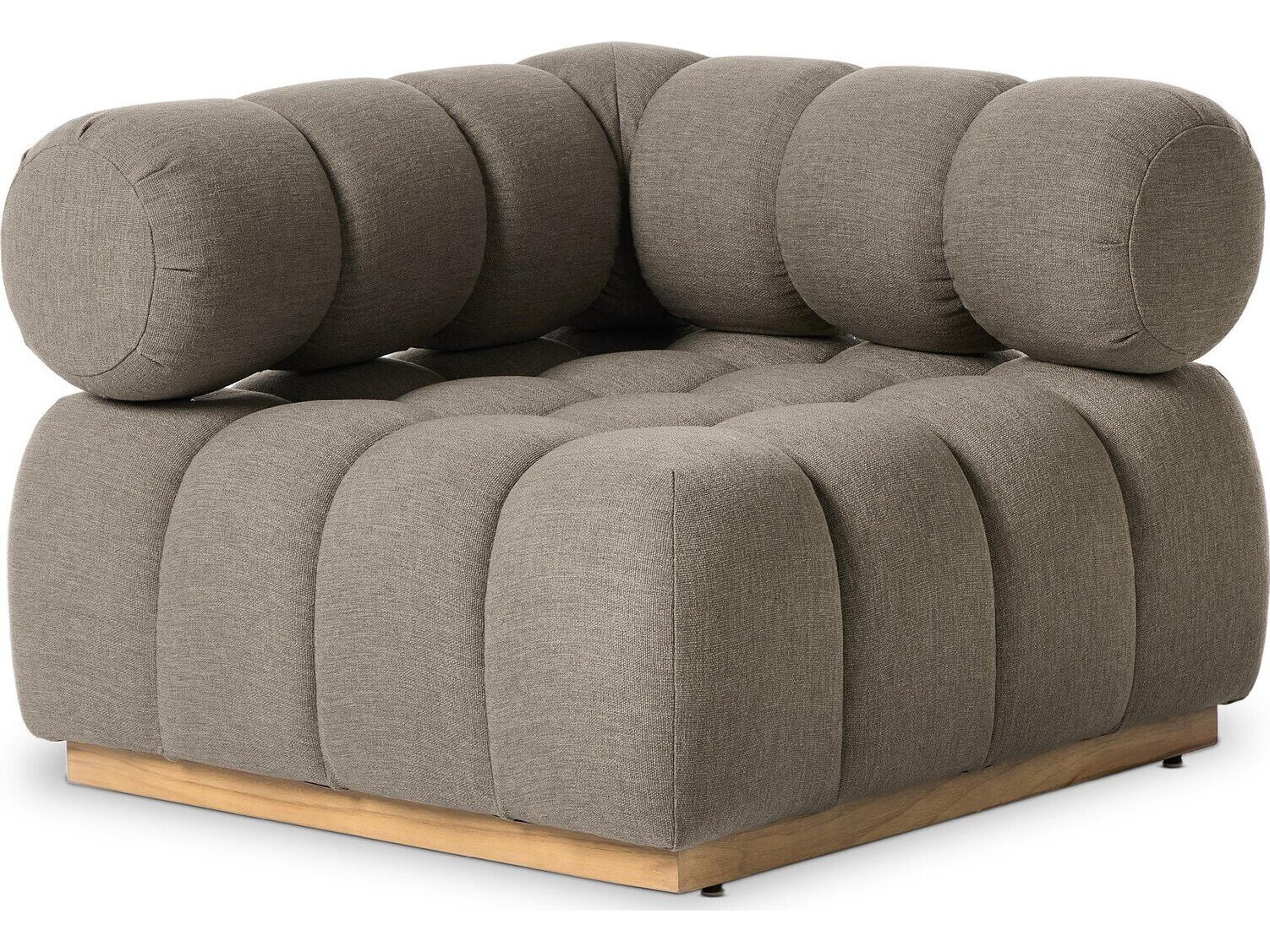 Four Hands Outdoor Solano Natural Teak Corner Lounge Chair with Alessi Fawn Cushion