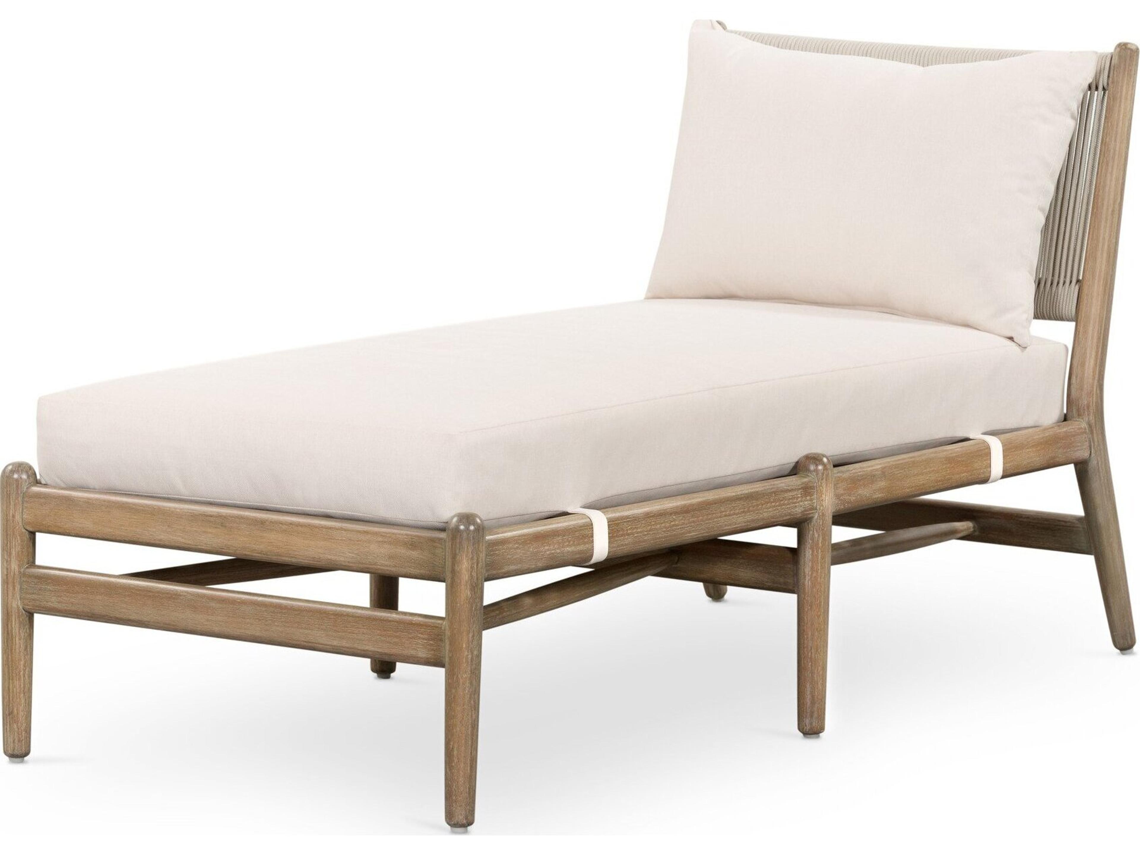 Four Hands Outdoor Halsted Rosen Natural Wood Cushion Chaise Lounge in Lakin Oat