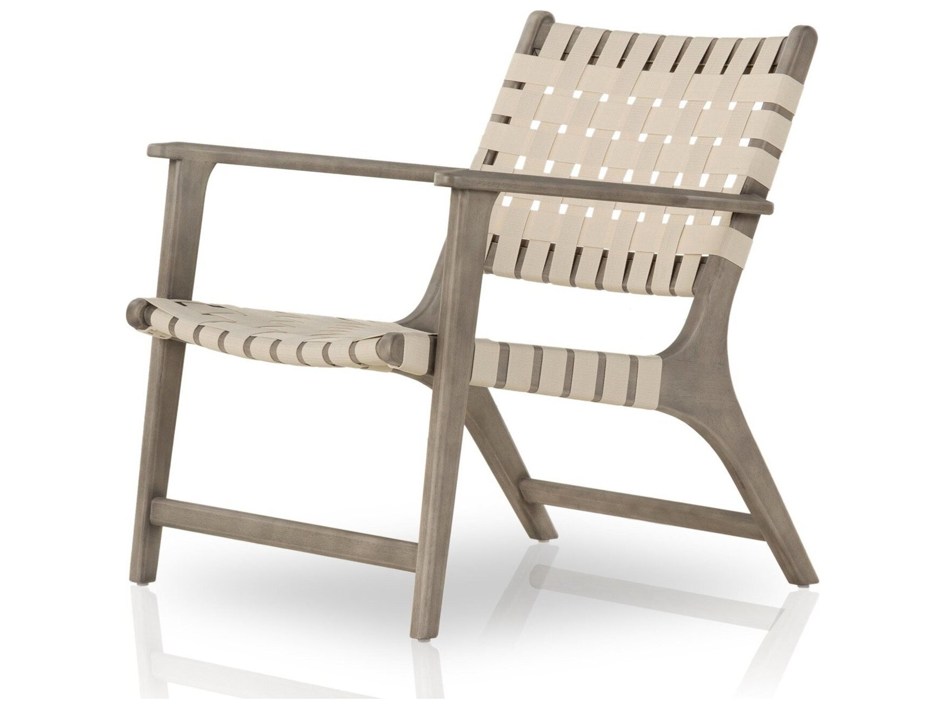 Four Hands Outdoor Halsted Jevon Grey Wood Strap Lounge Chair in Soft Cream