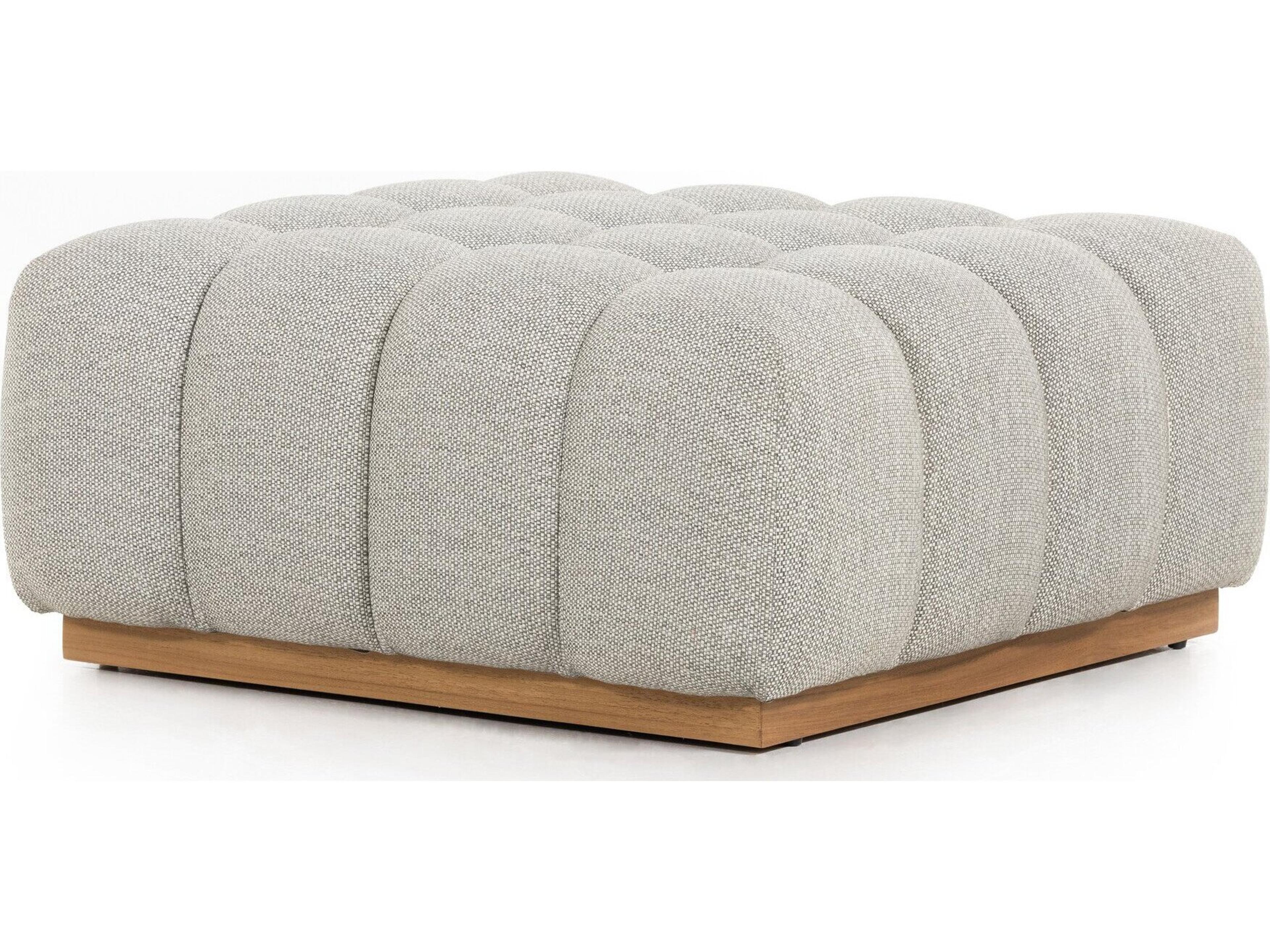 Four Hands Outdoor Solano Natural Teak / Faye Ash Cushion Ottoman