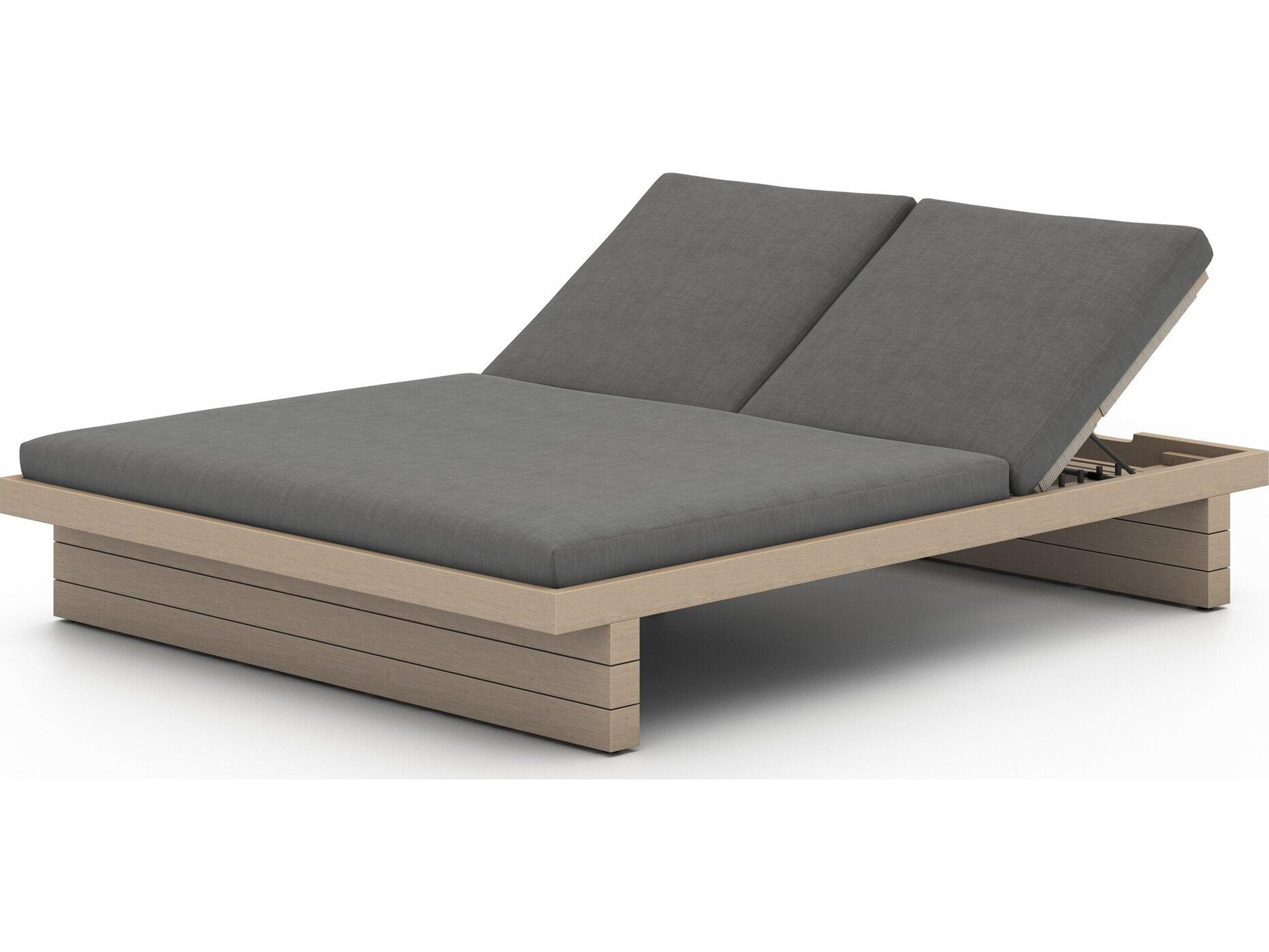 Luxecor Globetrotter Outdoor Washed Brown Teak / Grey Rope Chaise Lounge with Charcoal Cushion