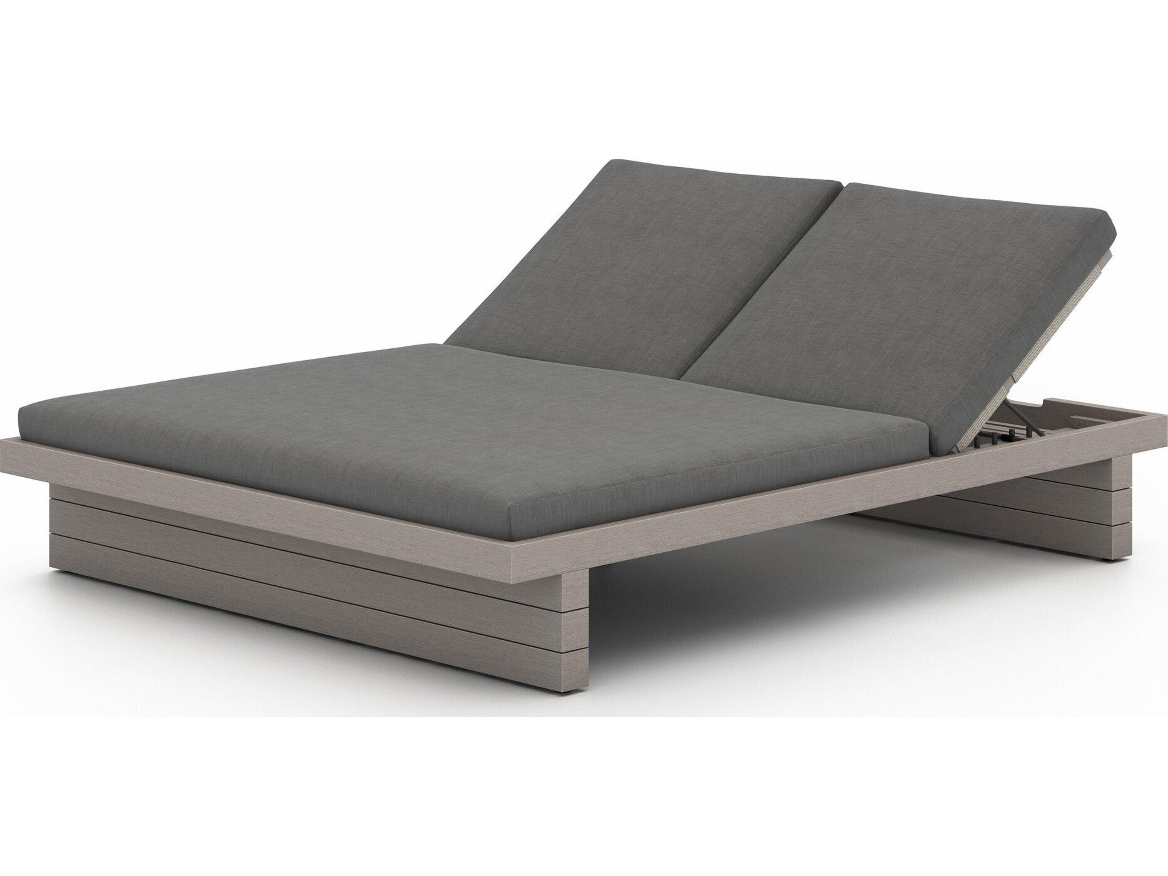 Luxecor Globetrotter Outdoor Weathered Grey Teak / Dark Rope Chaise Lounge with Charcoal Cushion