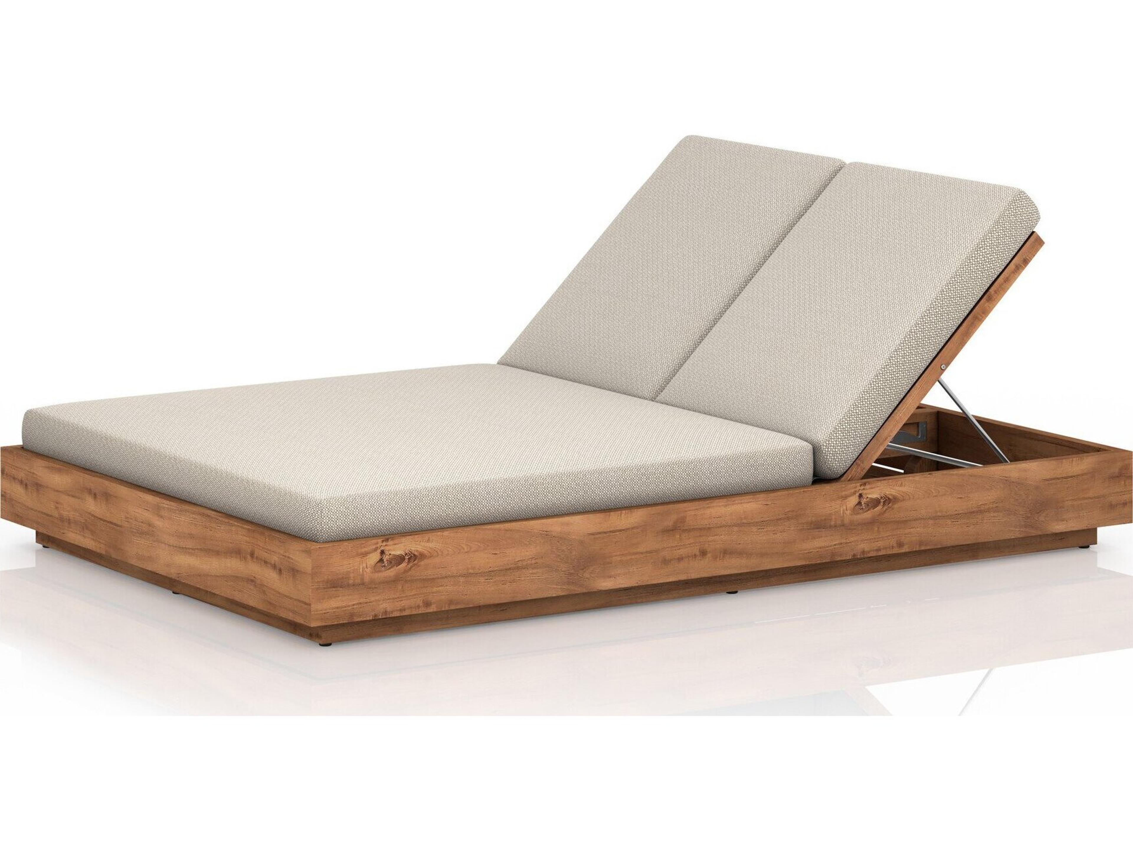 Four Hands Outdoor Solano Natural Teak Chaise Lounge with Faye Sand Cushion