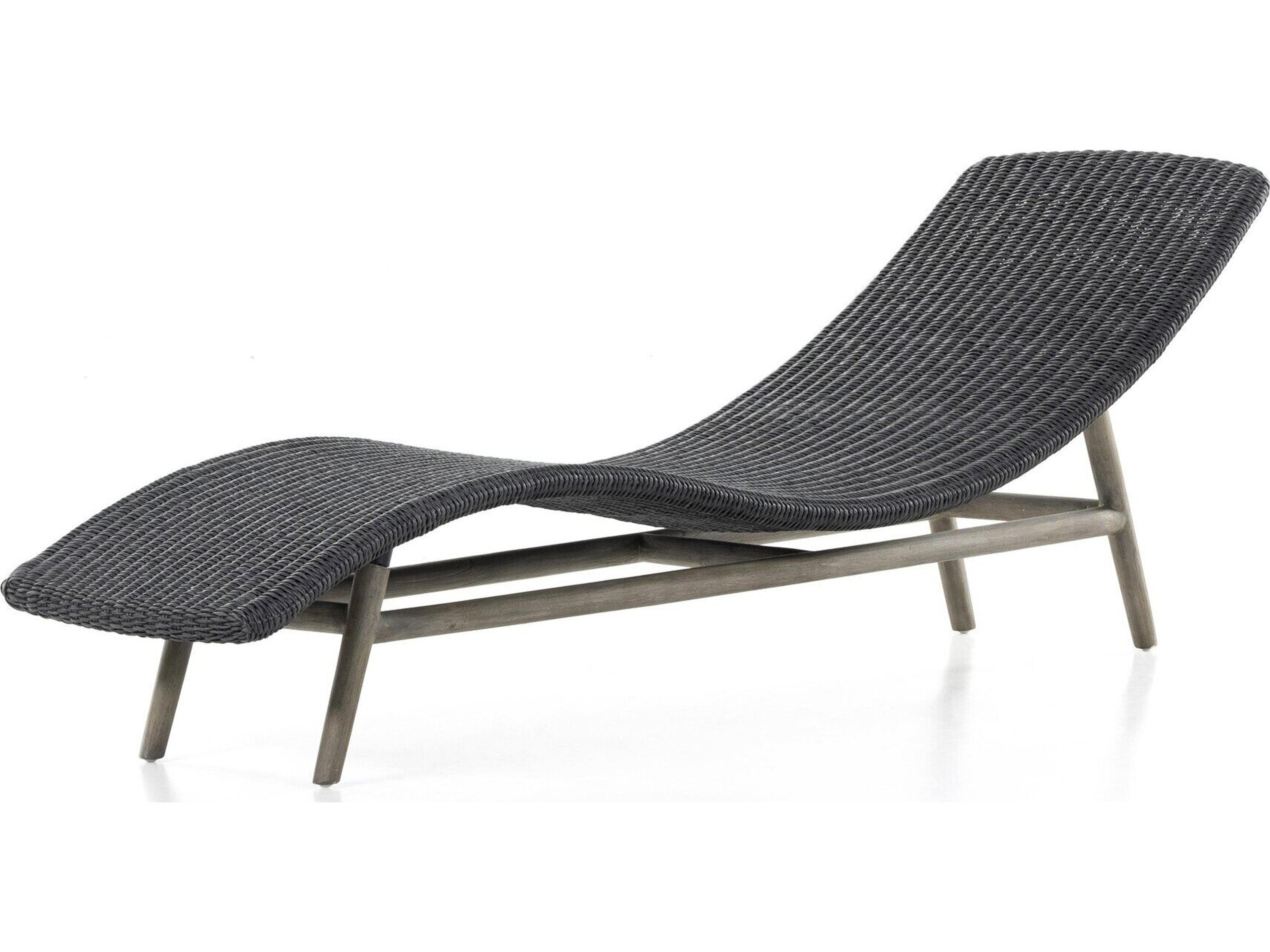 Four Hands Outdoor Grass Roots Vintage Coal Polypropylene / Weathered Grey Teak Chaise Lounge