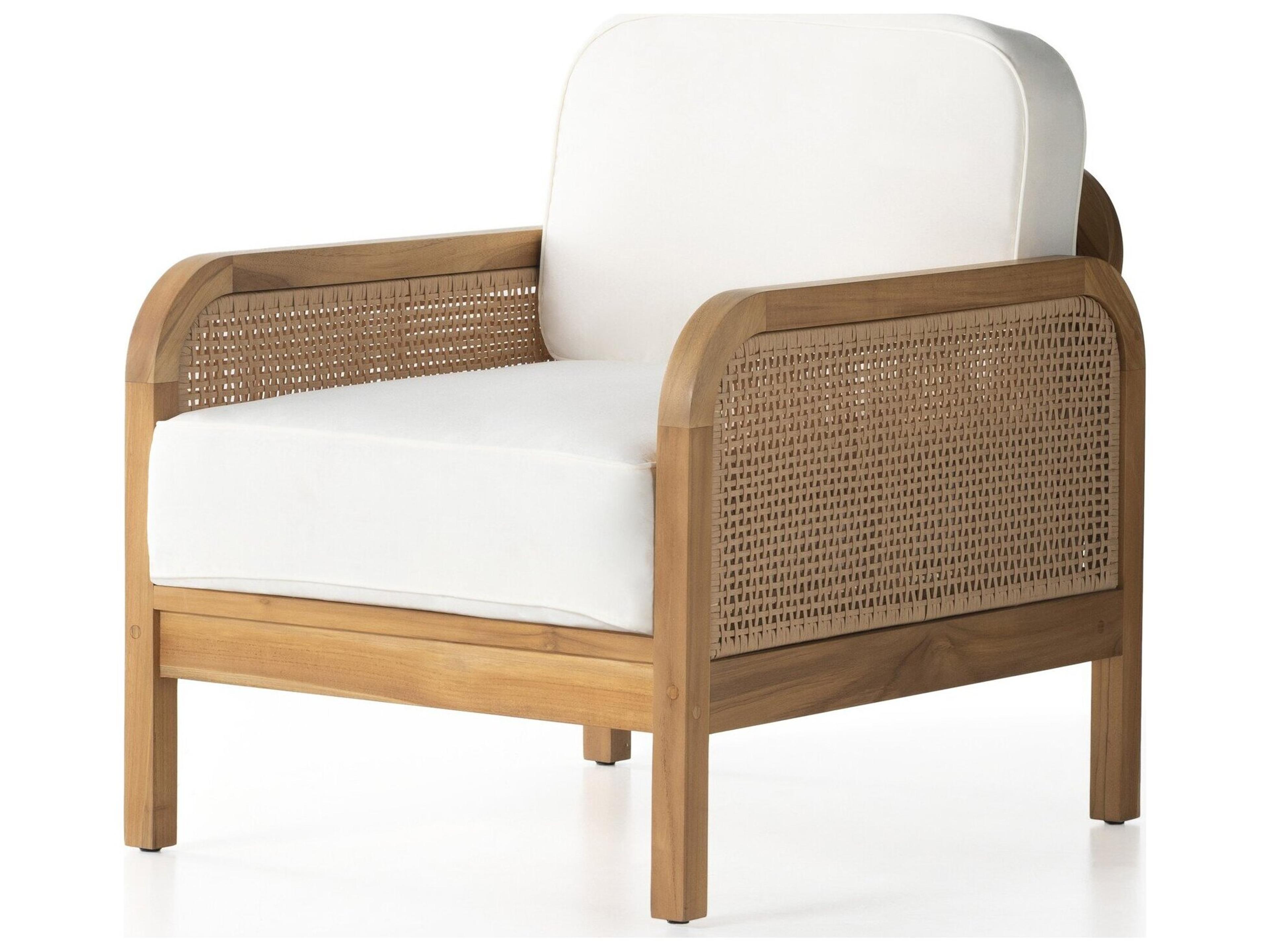 Four Hands Outdoor Duvall Natural Teak / Faux Rattan Lounge Chair with Natural Ivory Cushion