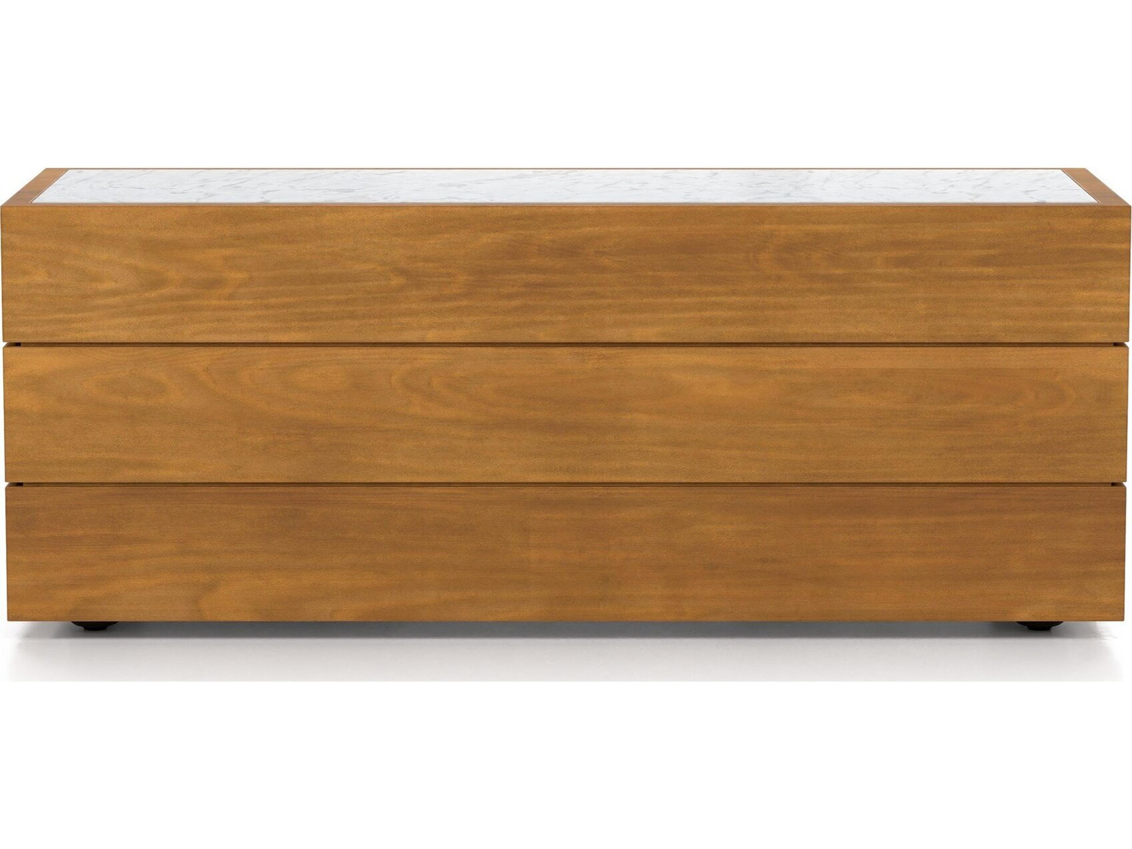 Four Hands Outdoor Solano Natural Teak / White Marble Rectangular End Table