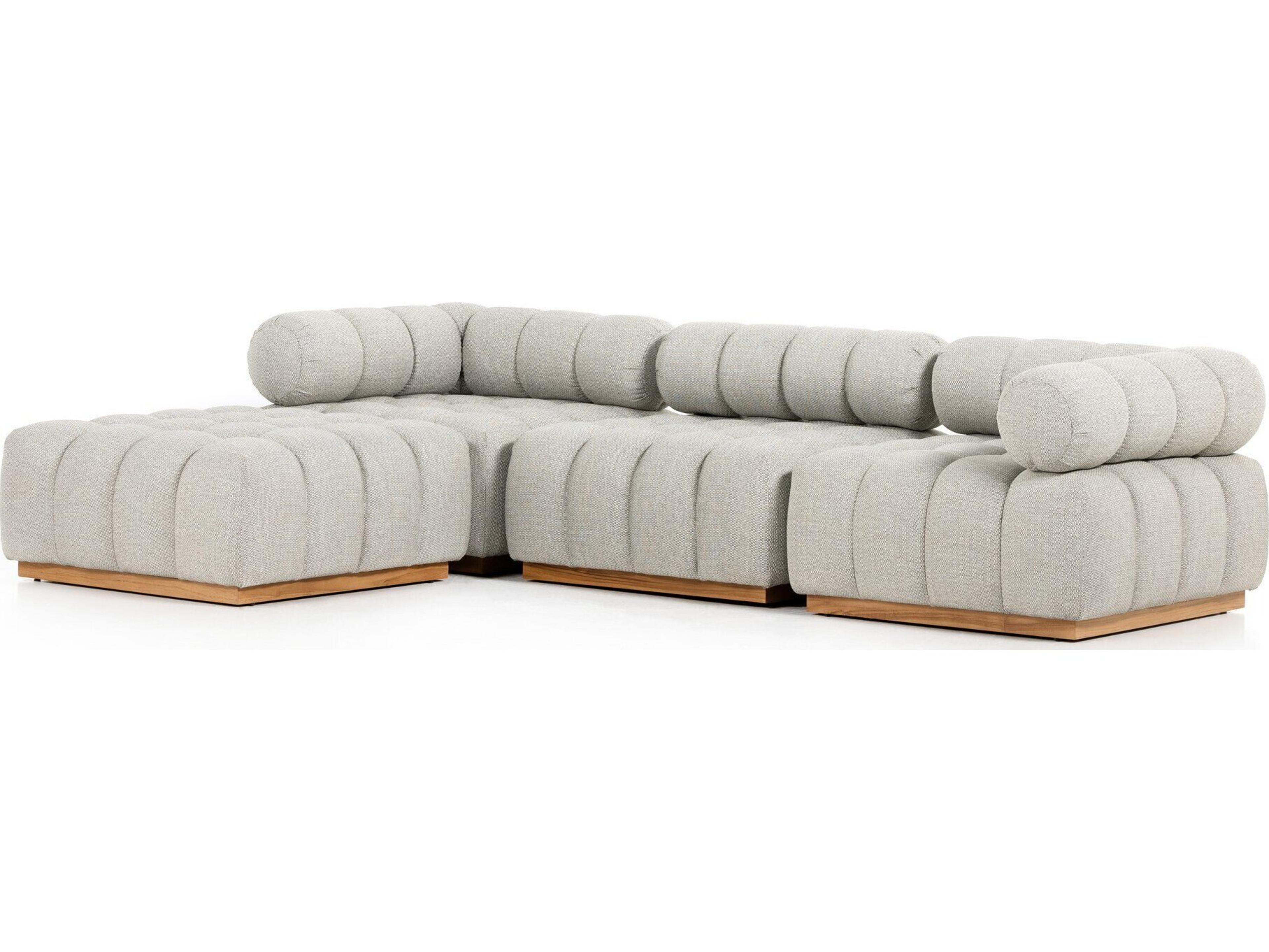 Four Hands Outdoor Solano Natural Teak Left Arm Facing Sectional Sofa with Faye Ash Cushion