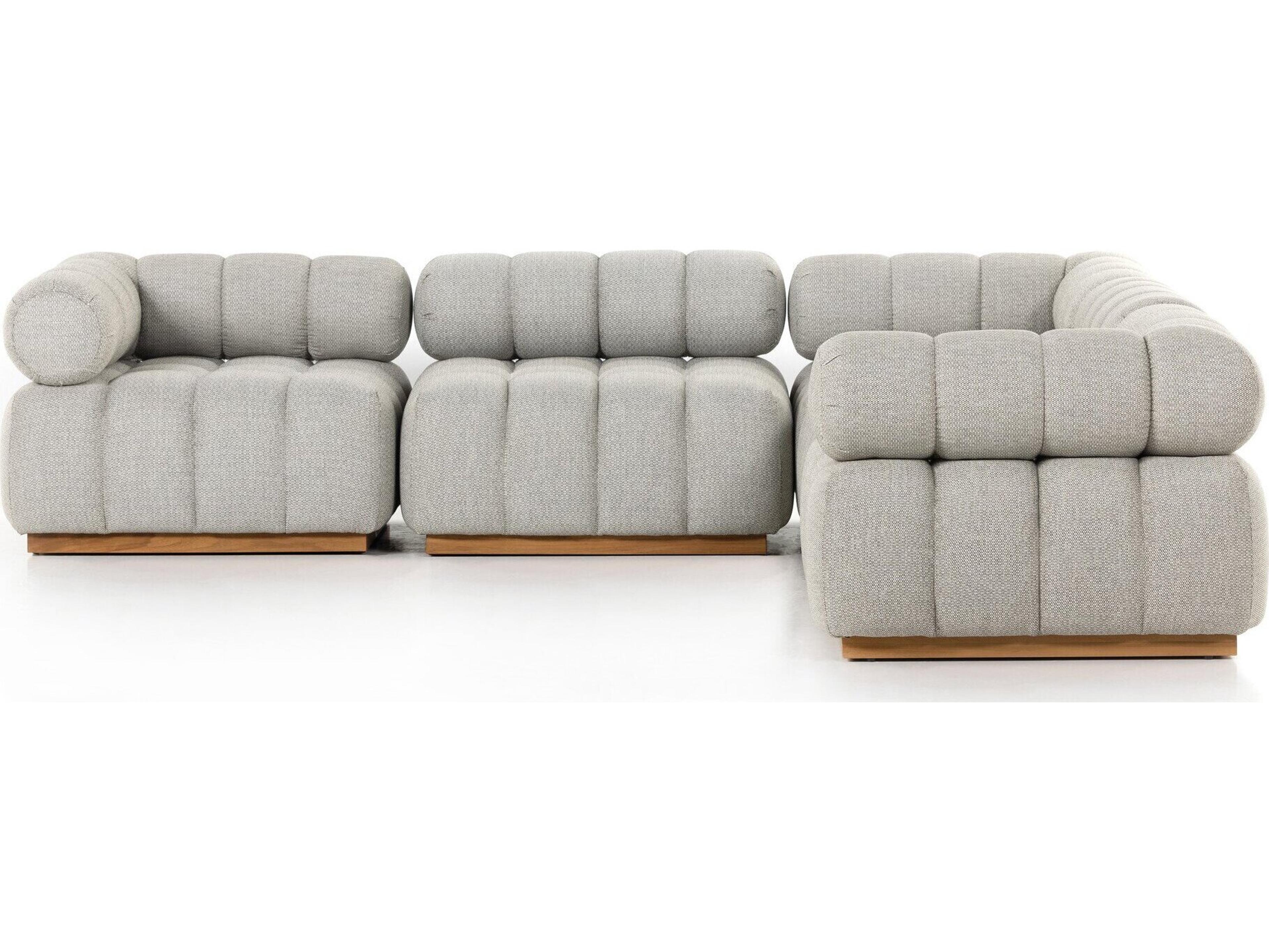 Four Hands Outdoor Solano Natural Teak Sectional Sofa with Faye Ash Cushion