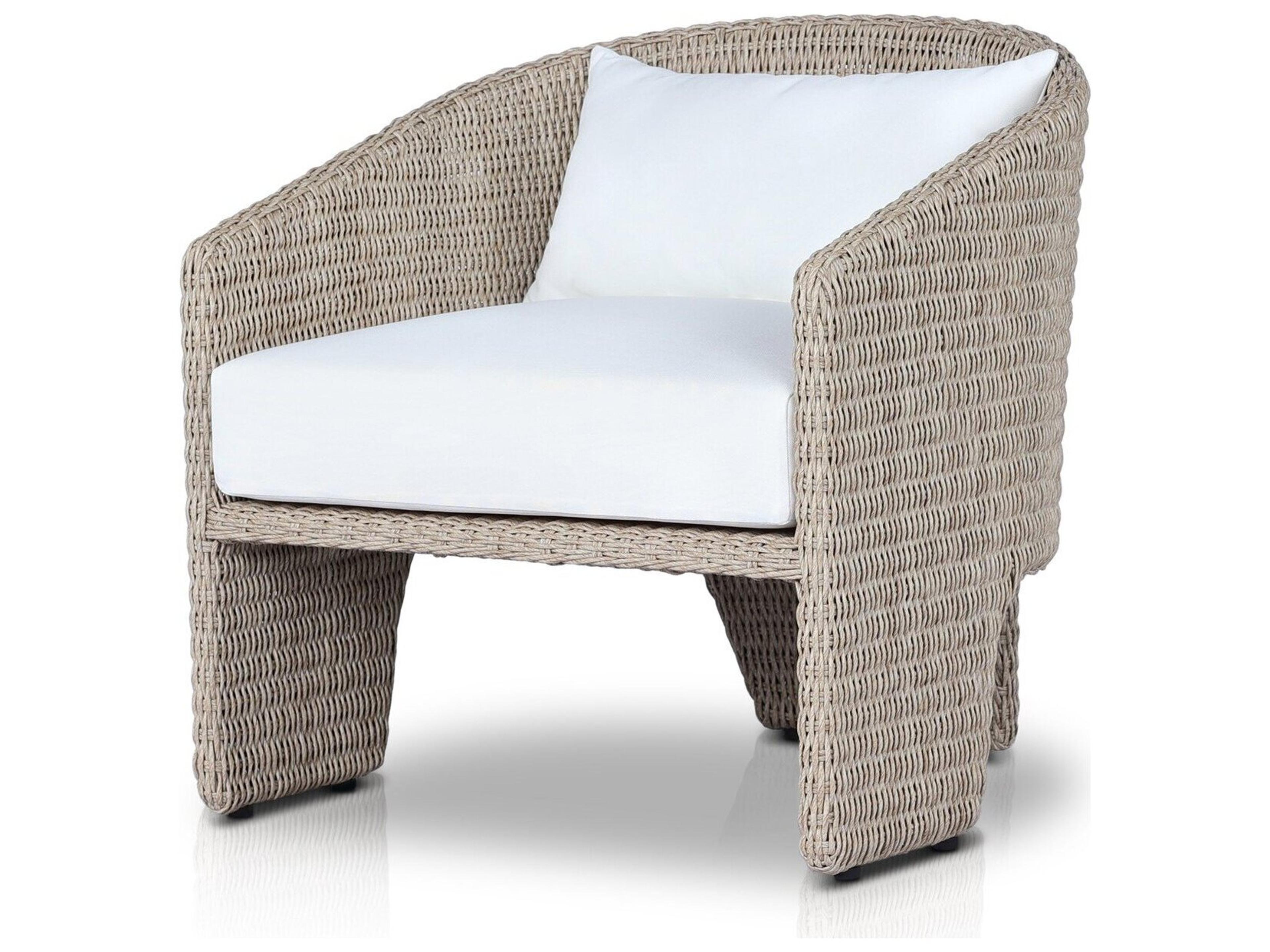 Four Hands Outdoor Providence Fae Vintage White Wicker Cushion Lounge Chair in Stinson White