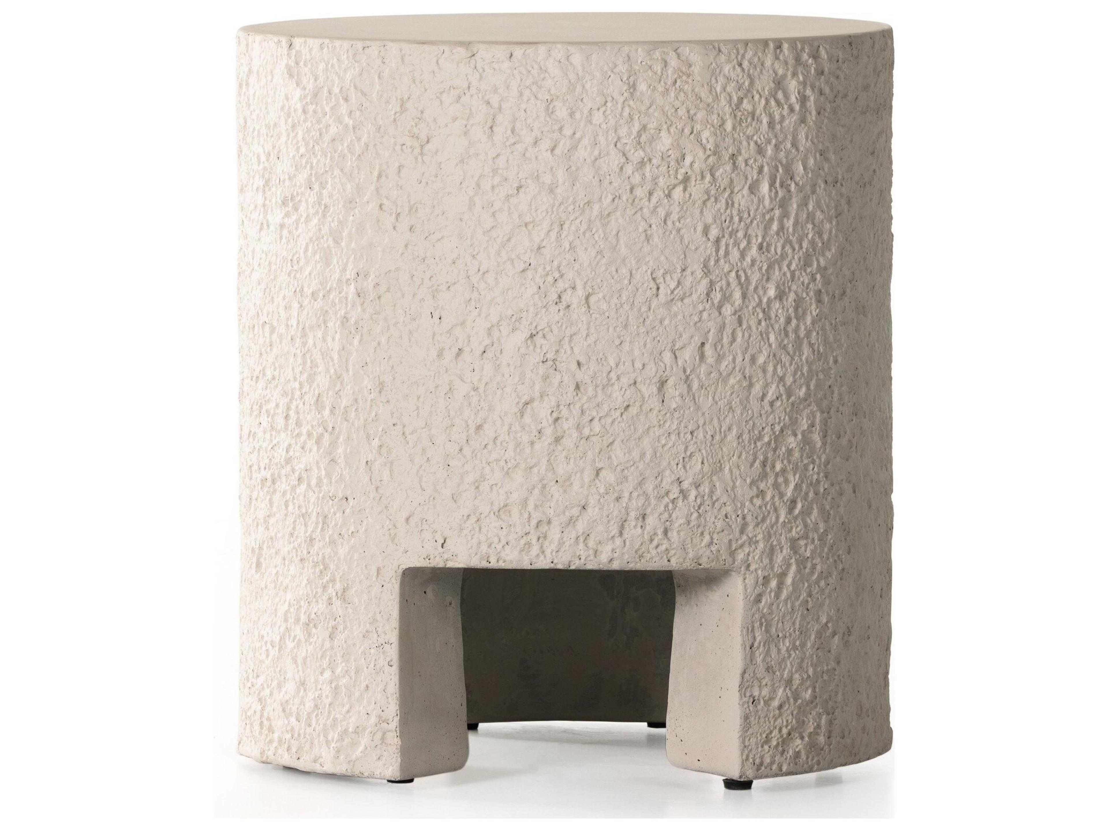 Four Hands Outdoor Constantine Blanc White / Matte Concrete Round End Table