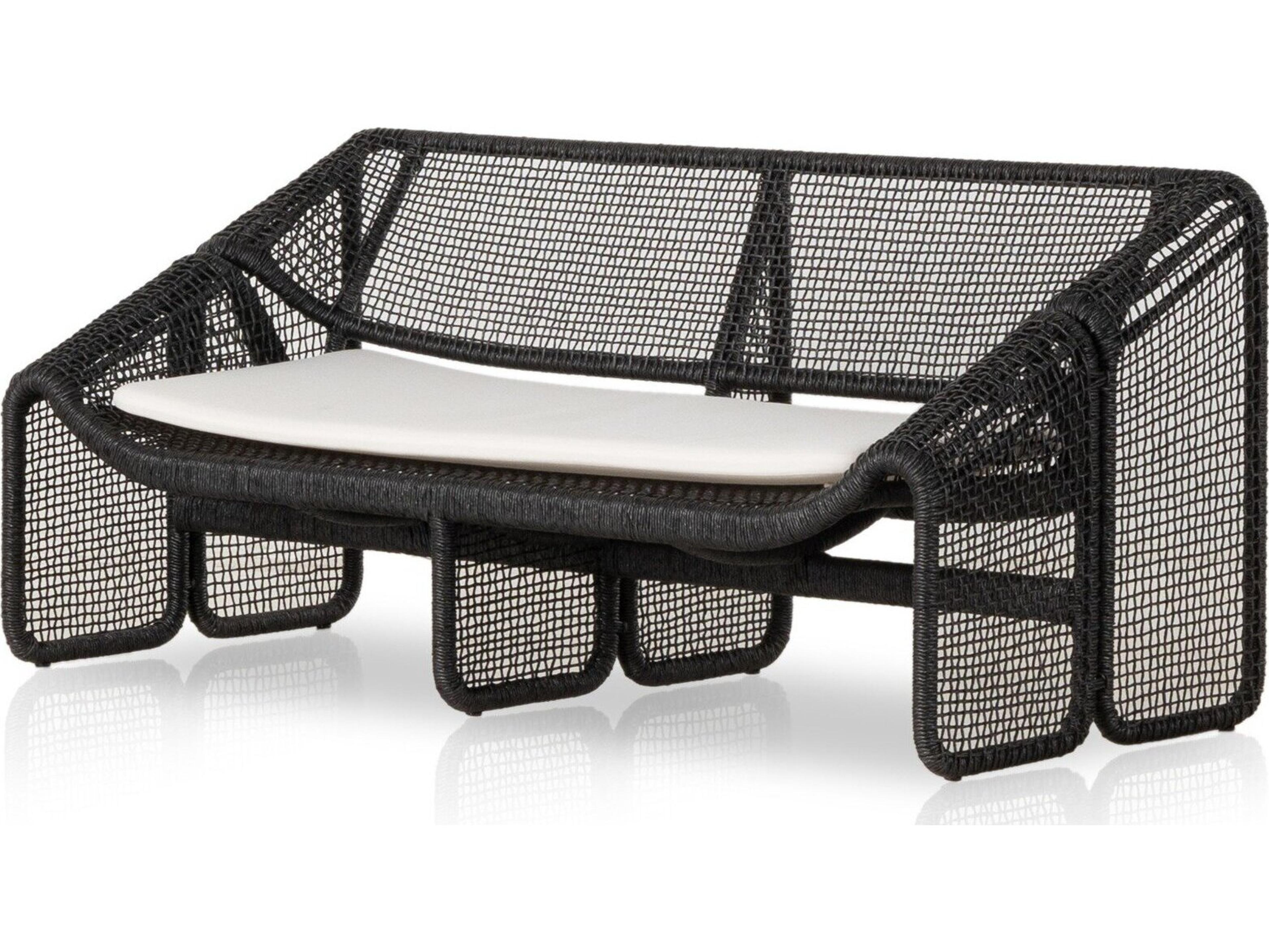 Four Hands Outdoor Solano Selma Faux Black Hyacinth Cushion Sofa in Venao Ivory