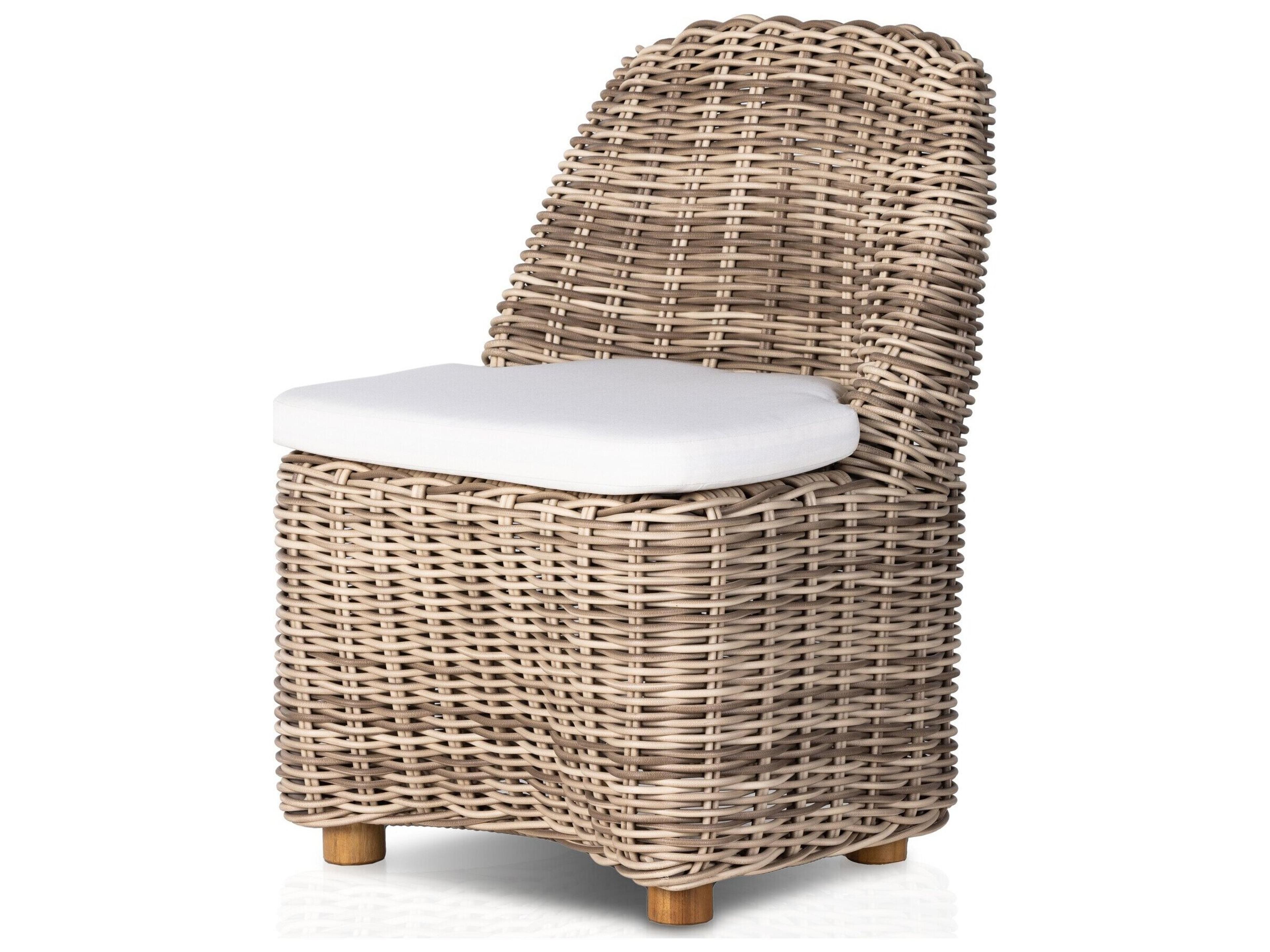 Four Hands Outdoor Pembrook Venao Ivory / Natural Teak / Chunky Sand Woven Side Dining Chair
