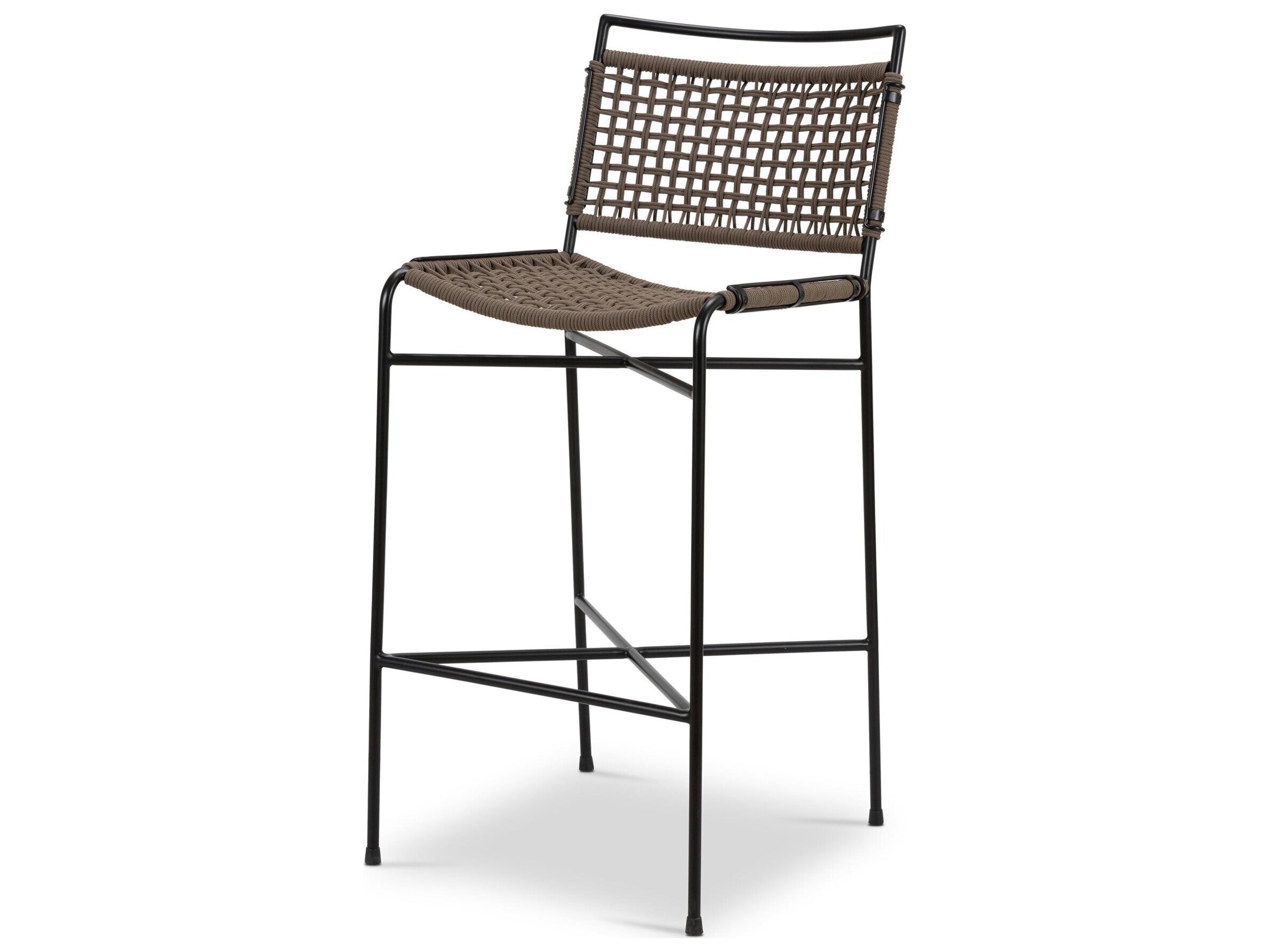 Irondale Wharton Satin Black Iron Bar Stool in Earth Rope