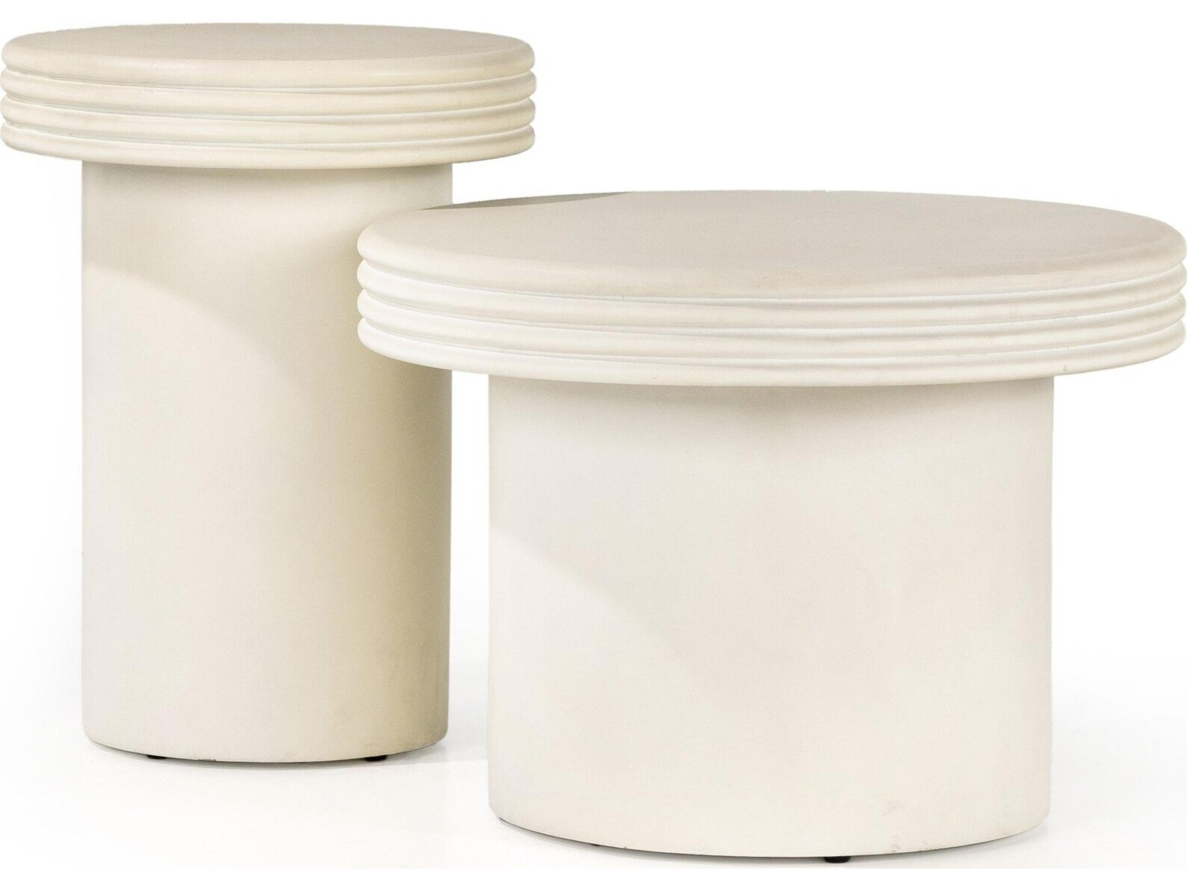 Four Hands Outdoor Thayer White Concrete Round End Table Set of 2