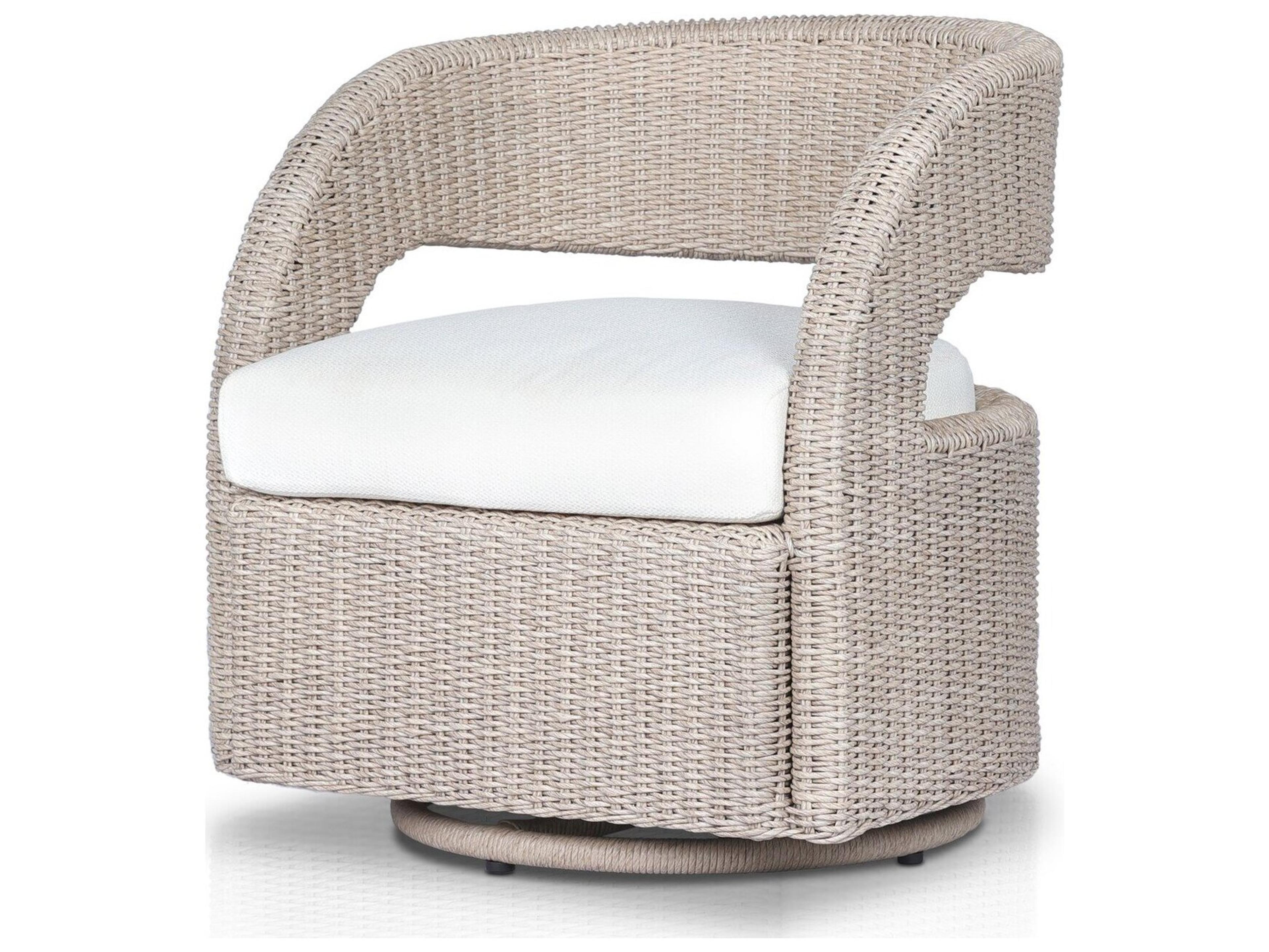 Providence Hawkins Vintage White Wicker Cushion Swivel Chair in Faye Cream